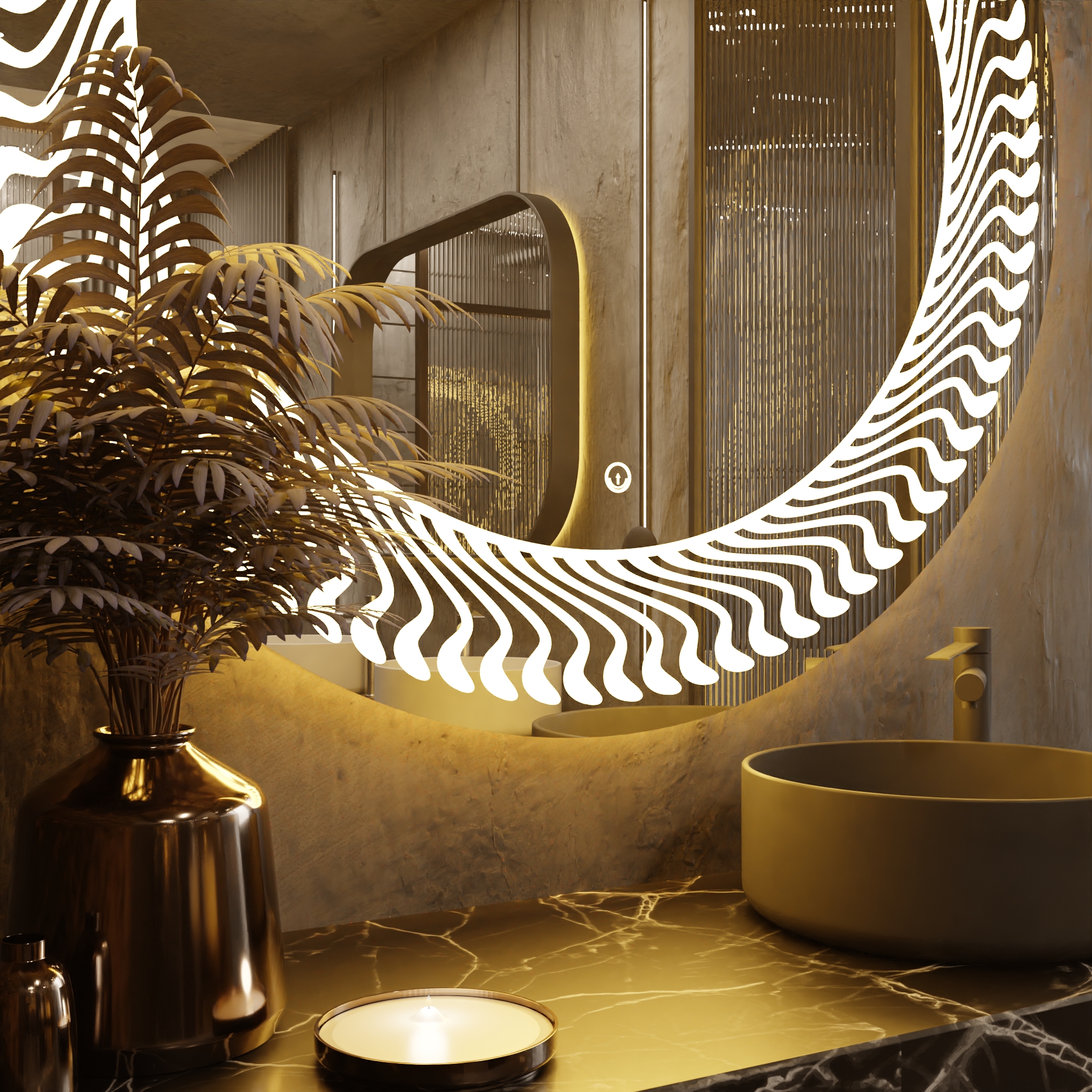 Pasqyre Rrethore Modeli Redmi me Dekor LED dhe Touch Sensor