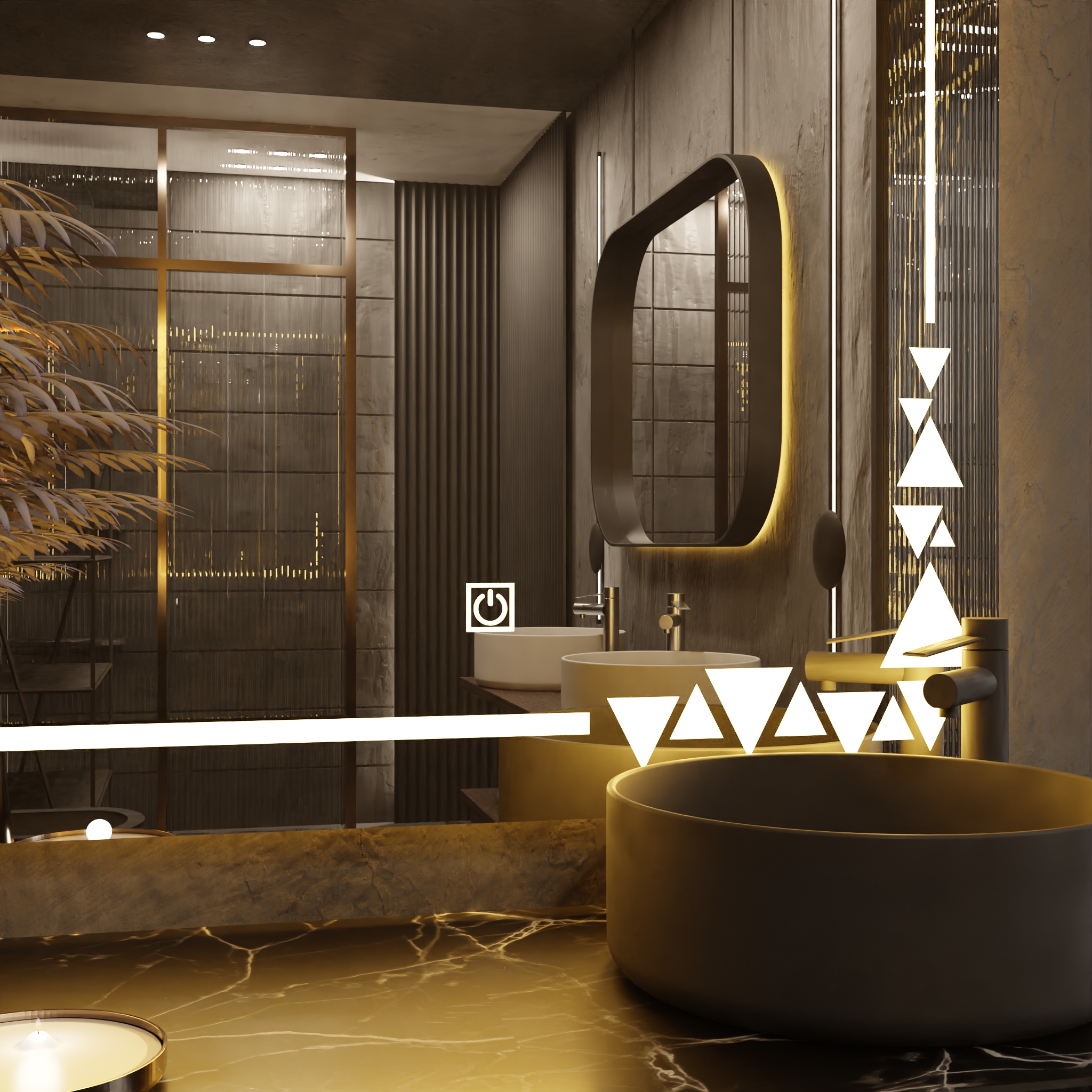 Pasqyre Modeli Trekendesh me Dekor LED dhe Touch Sensor