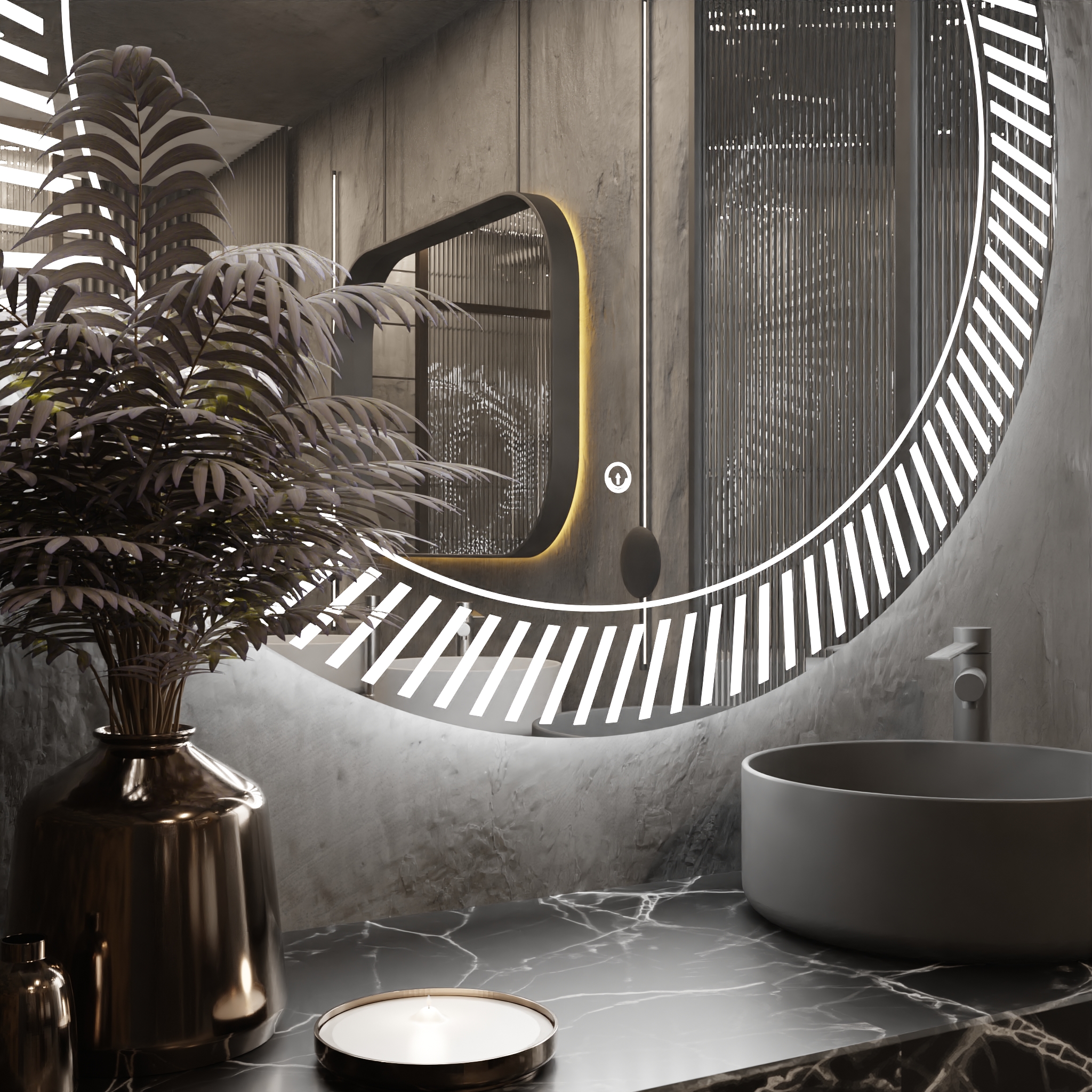 Pasqyre Rrethore Modeli Simple Sun me Dekor LED dhe Touch Sensor