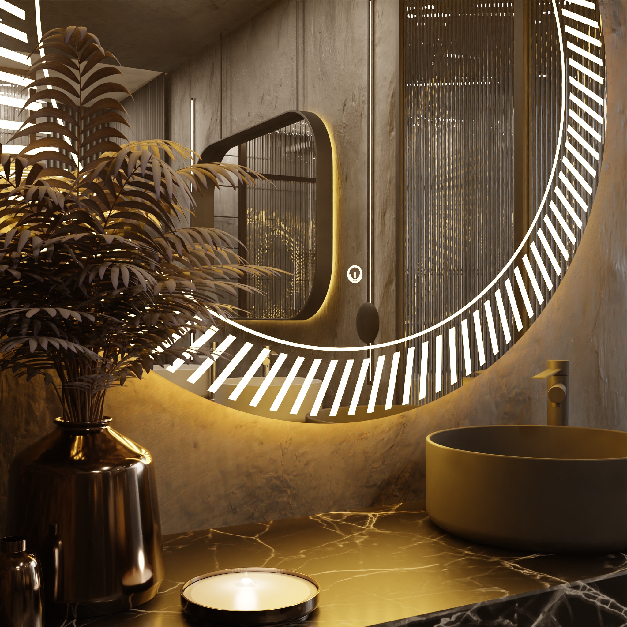 Pasqyre Rrethore Modeli Simple Sun me Dekor LED dhe Touch Sensor