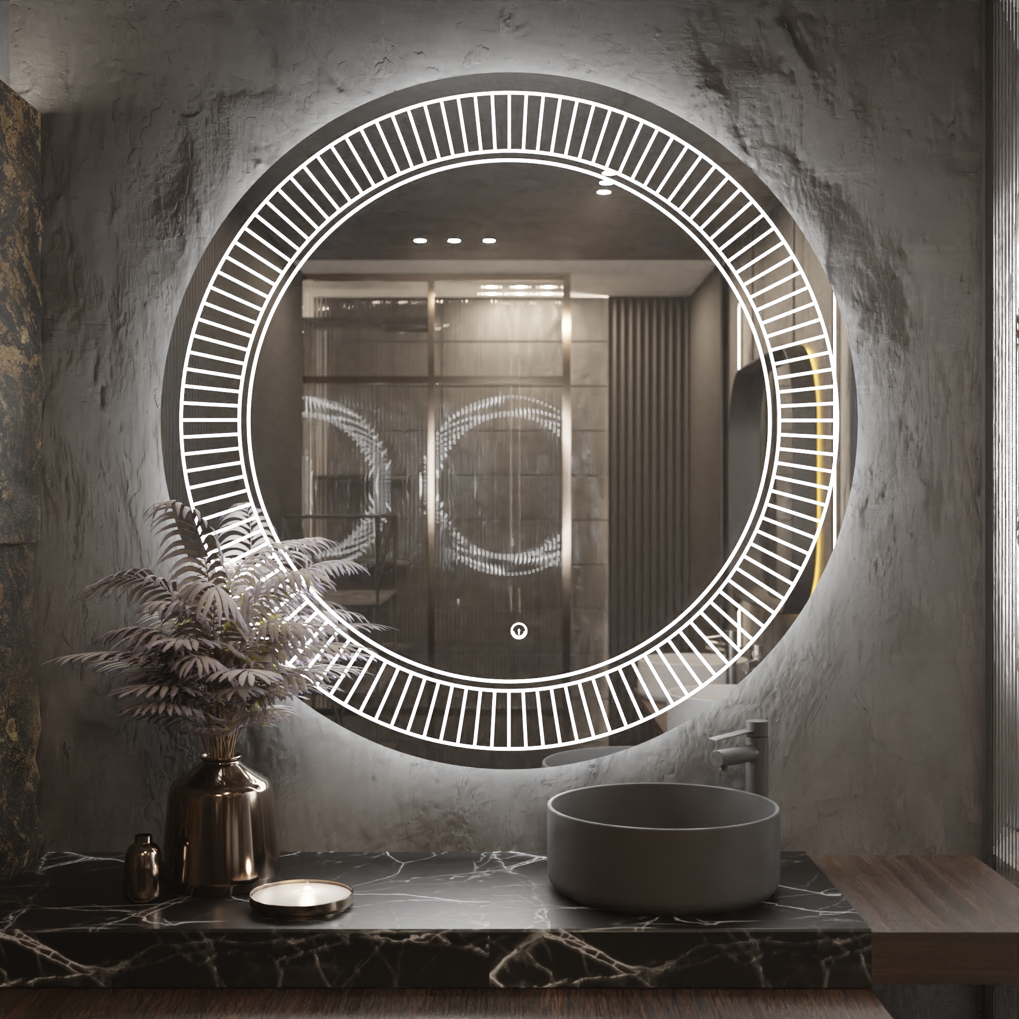 Pasqyre Rrethore Modeli DIELL me Dekor LED dhe Touch Sensor