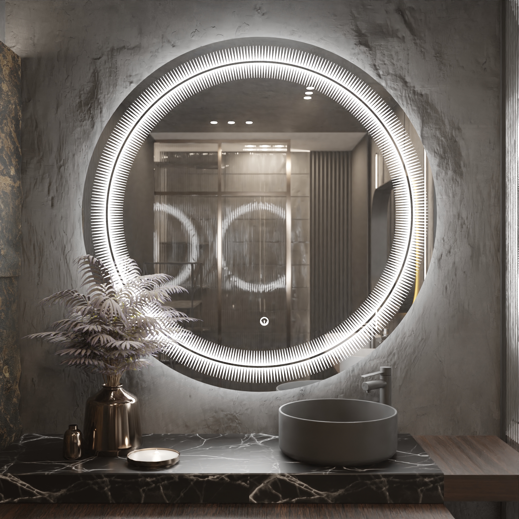 Pasqyre Rrethore Modeli me Xhemba me Dekor LED dhe Touch Sensor