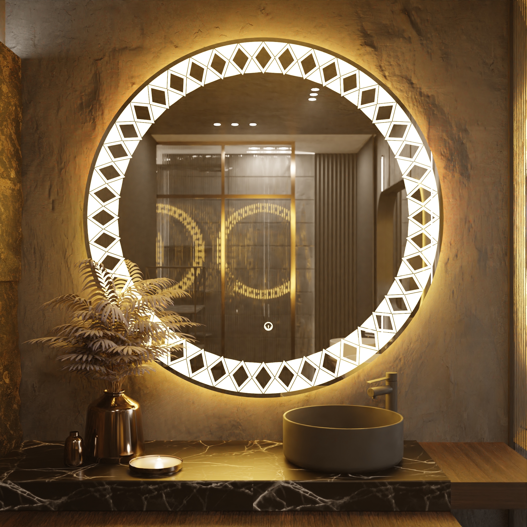 Pasqyre Rrethore Modeli Bakllava me Dekor LED dhe Touch Sensor