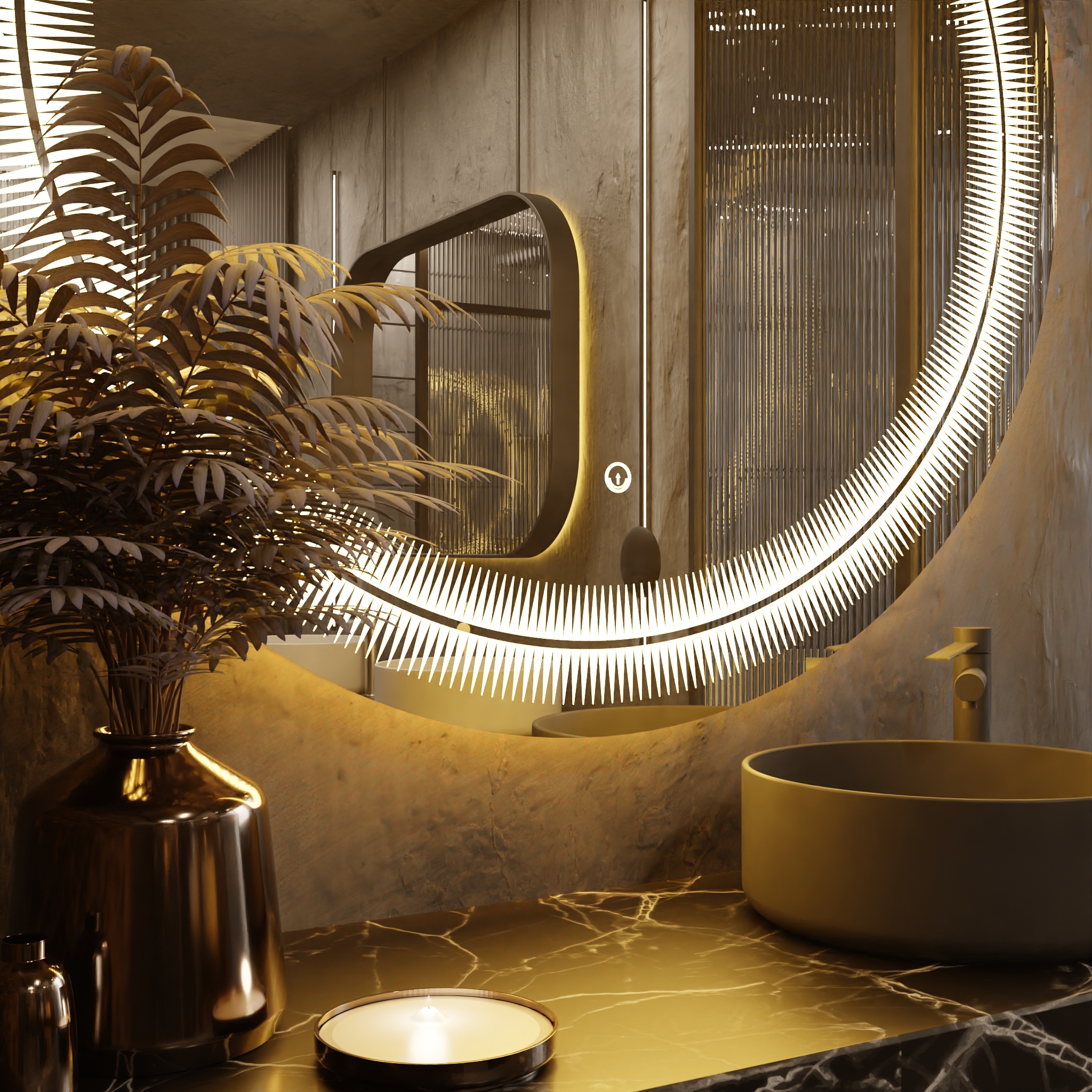 Pasqyre Rrethore Modeli me Xhemba me Dekor LED dhe Touch Sensor