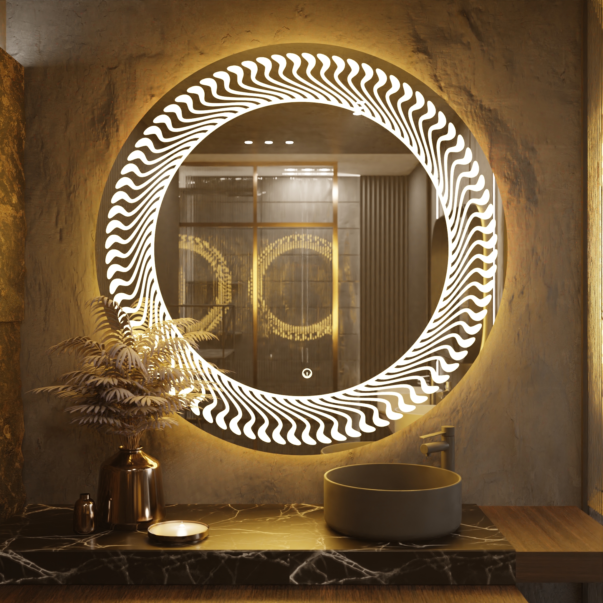 Pasqyre Rrethore Modeli Redmi me Dekor LED dhe Touch Sensor