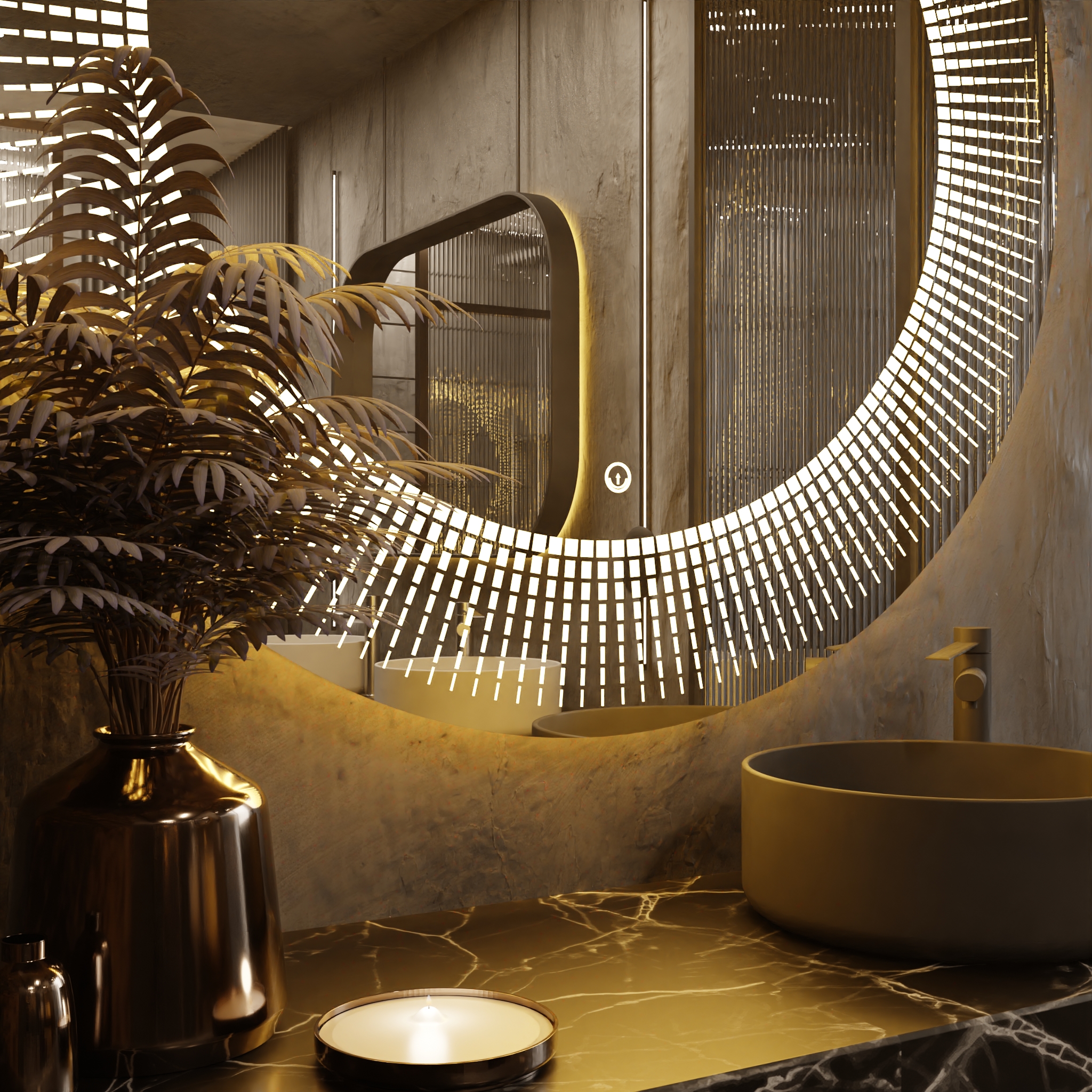 Pasqyre Rrethore Modeli me Katrora me Dekor LED dhe Touch Sensor