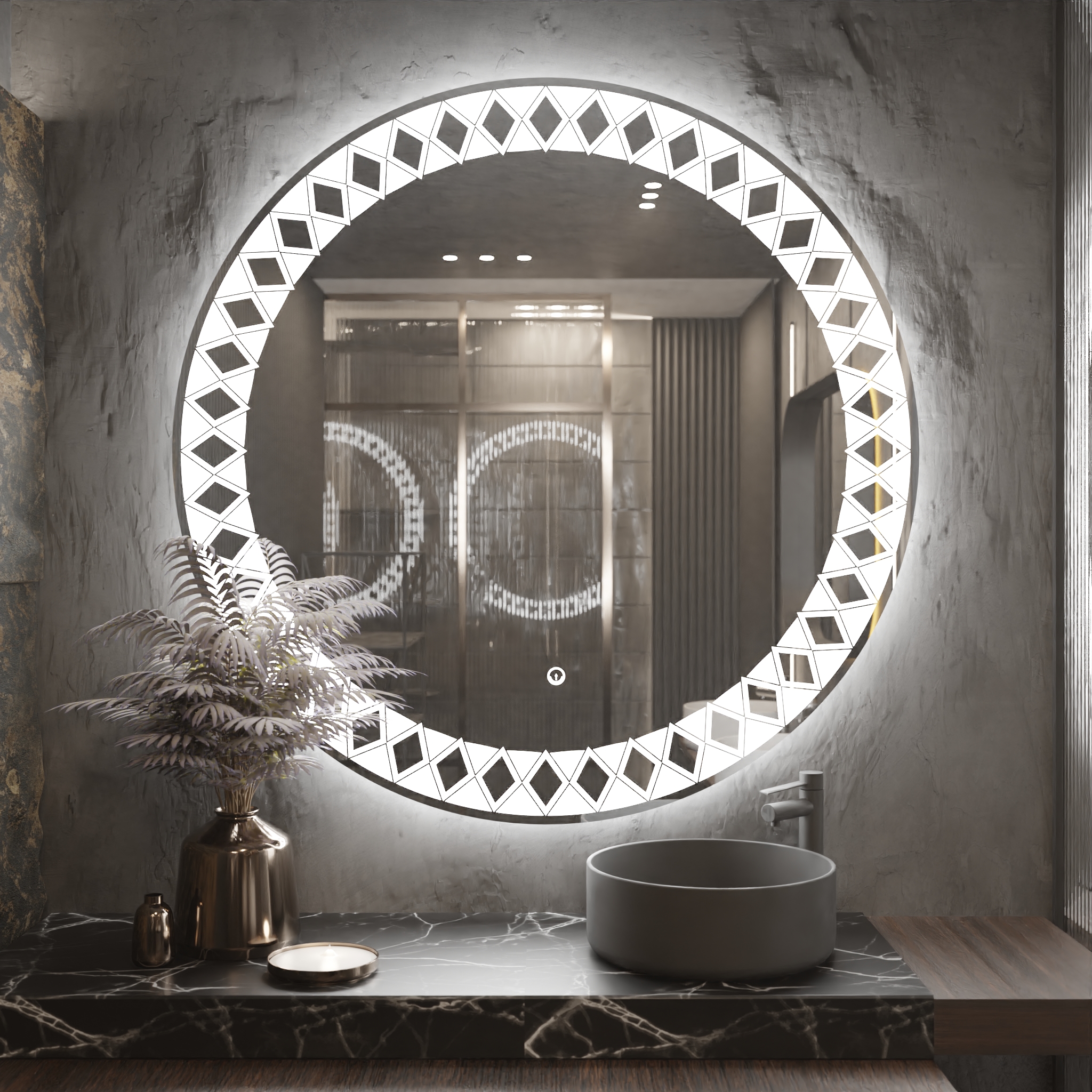 Pasqyre Rrethore Modeli Bakllava me Dekor LED dhe Touch Sensor