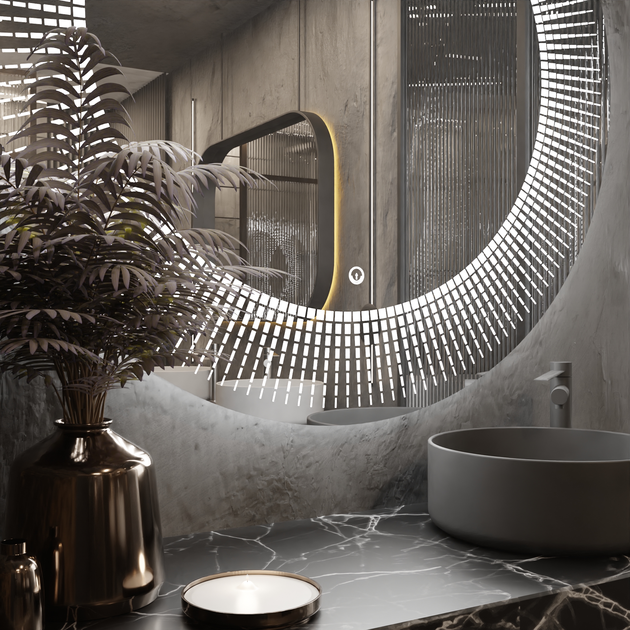 Pasqyre Rrethore Modeli me Katrora me Dekor LED dhe Touch Sensor