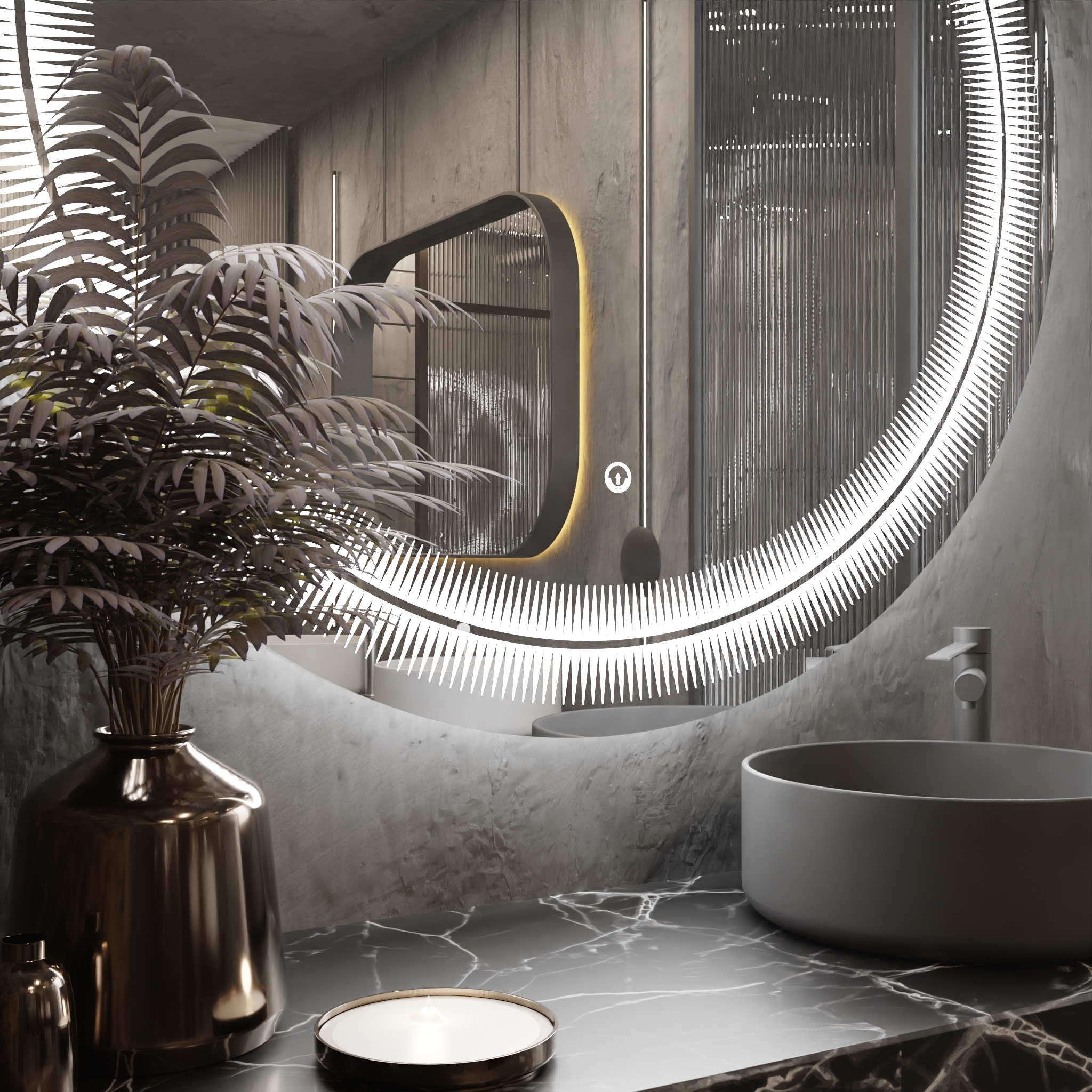 Pasqyre Rrethore Modeli me Xhemba me Dekor LED dhe Touch Sensor