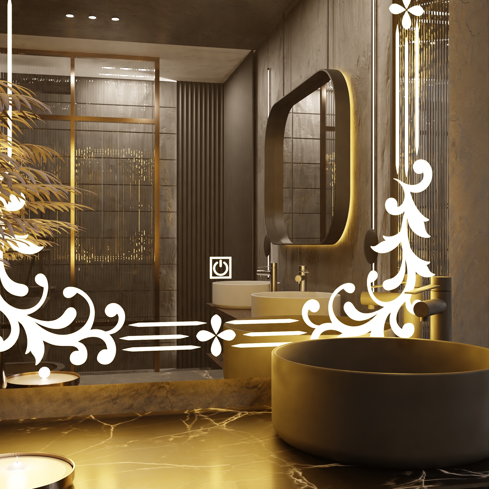 Pasqyre Modeli ORNAMENTAL 1 me Dekor LED dhe Touch Sensor