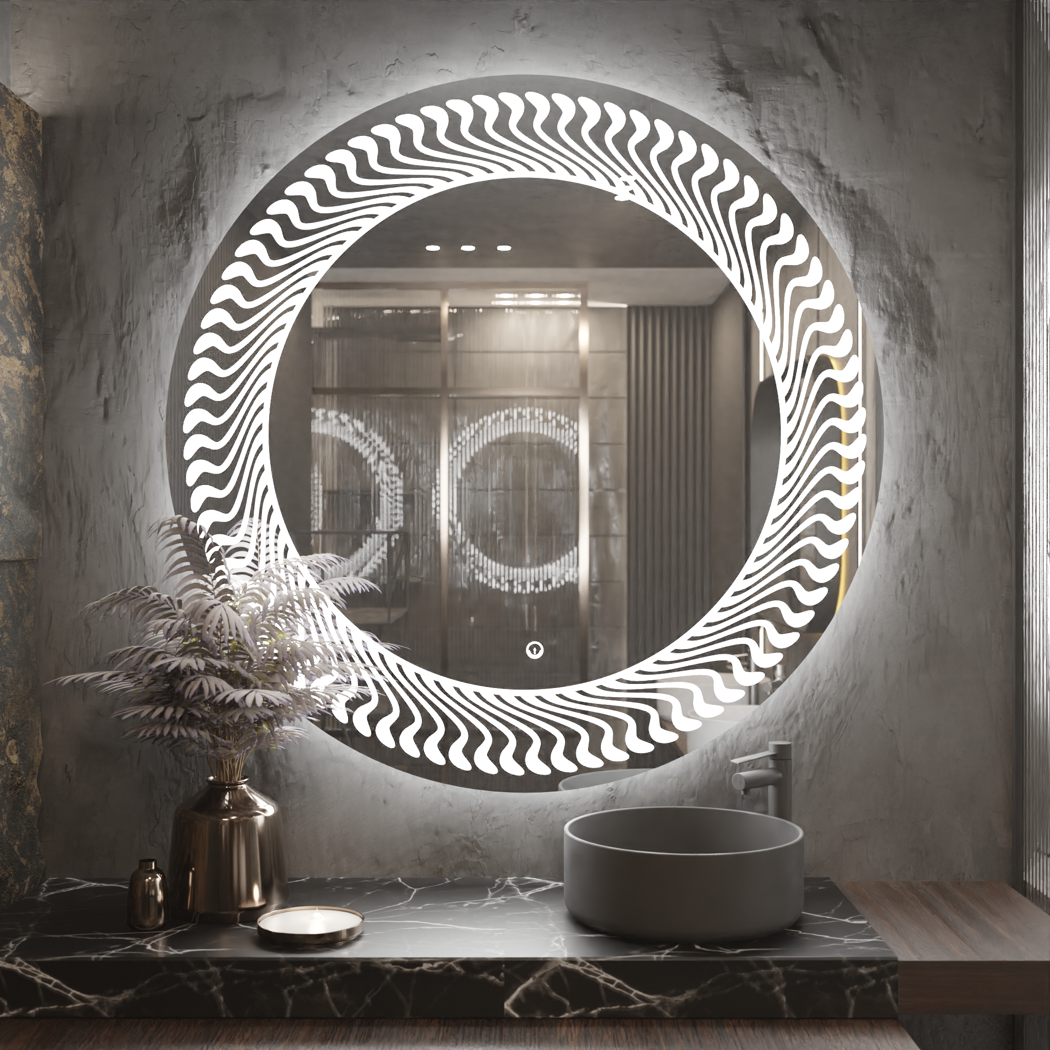 Pasqyre Rrethore Modeli Redmi me Dekor LED dhe Touch Sensor