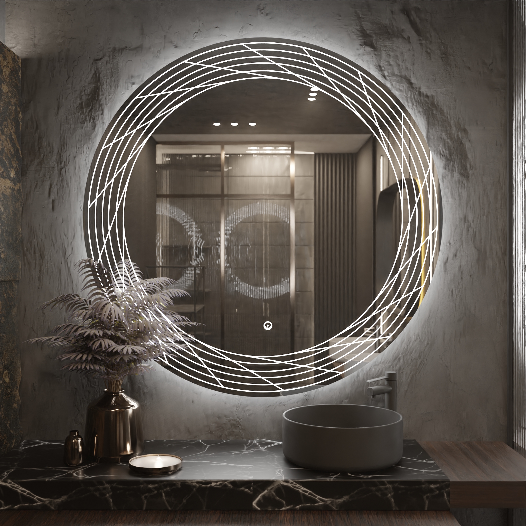 Pasqyre Rrethore Modeli Black Hole me Dekor LED dhe Touch Sensor