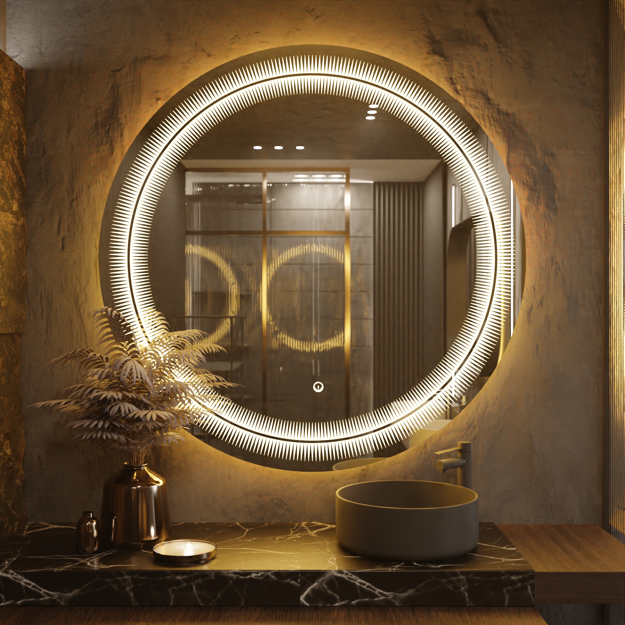 Pasqyre Rrethore Modeli me Xhemba me Dekor LED dhe Touch Sensor