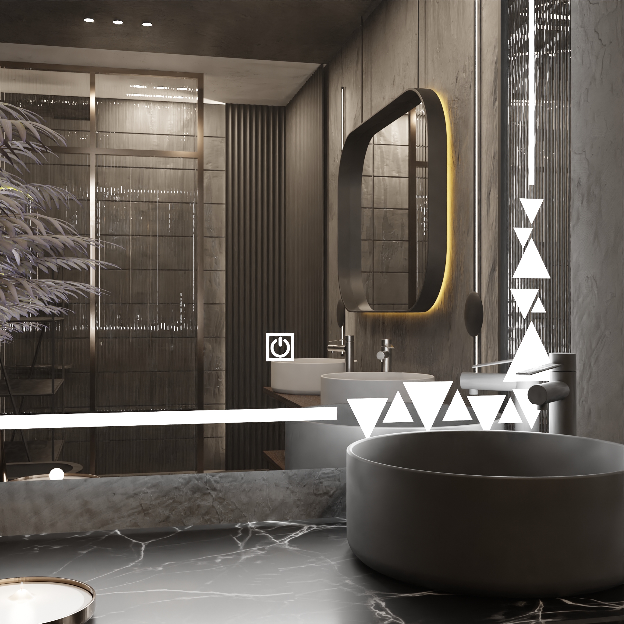 Pasqyre Modeli Trekendesh me Dekor LED dhe Touch Sensor