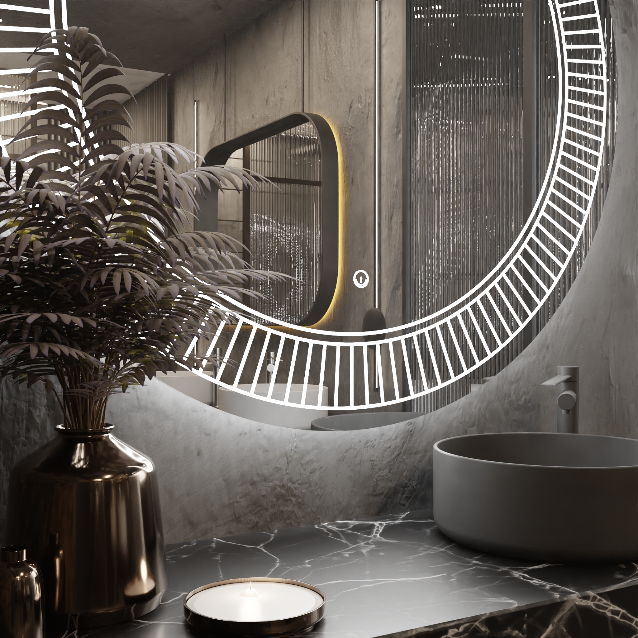 Pasqyre Rrethore Modeli DIELL me Dekor LED dhe Touch Sensor