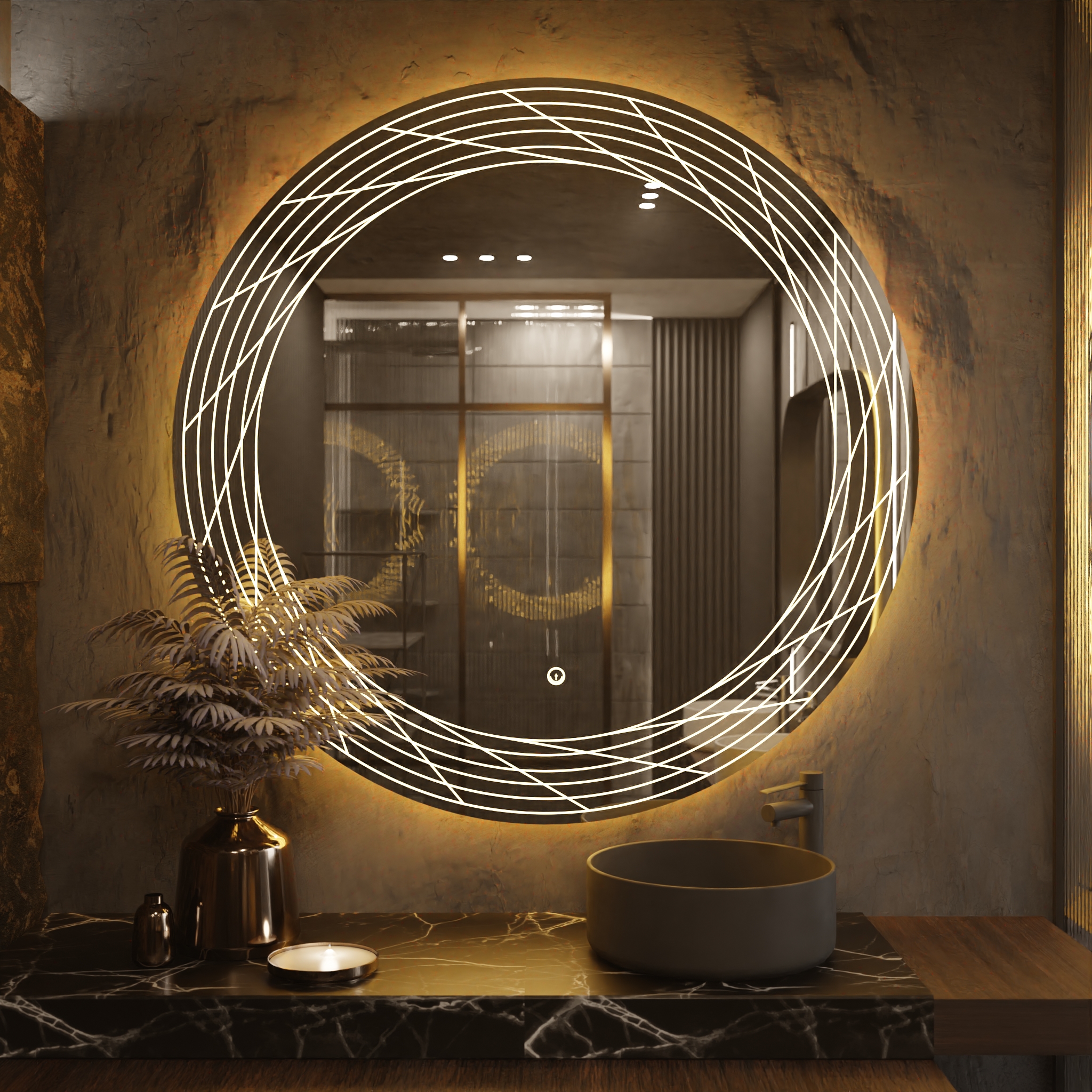 Pasqyre Rrethore Modeli Black Hole me Dekor LED dhe Touch Sensor