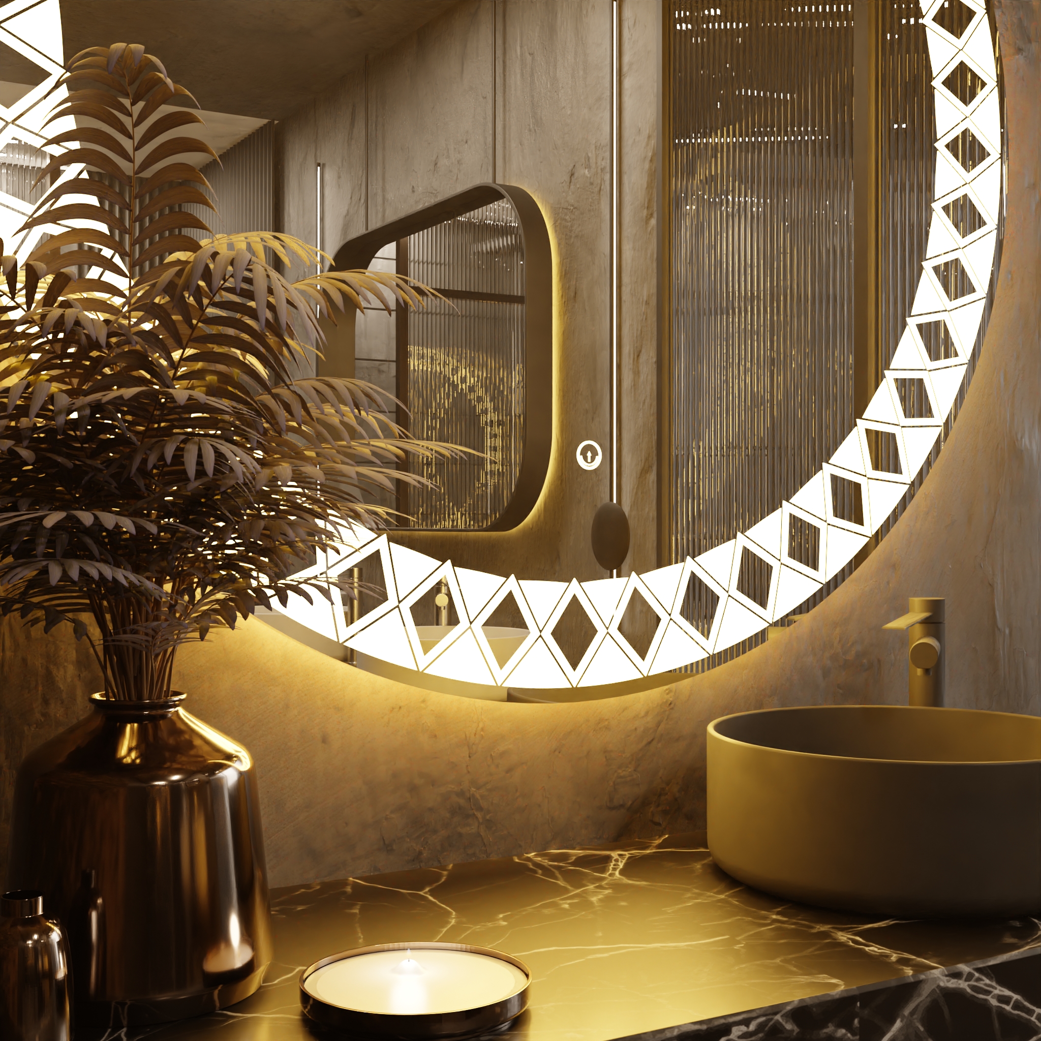 Pasqyre Rrethore Modeli Bakllava me Dekor LED dhe Touch Sensor