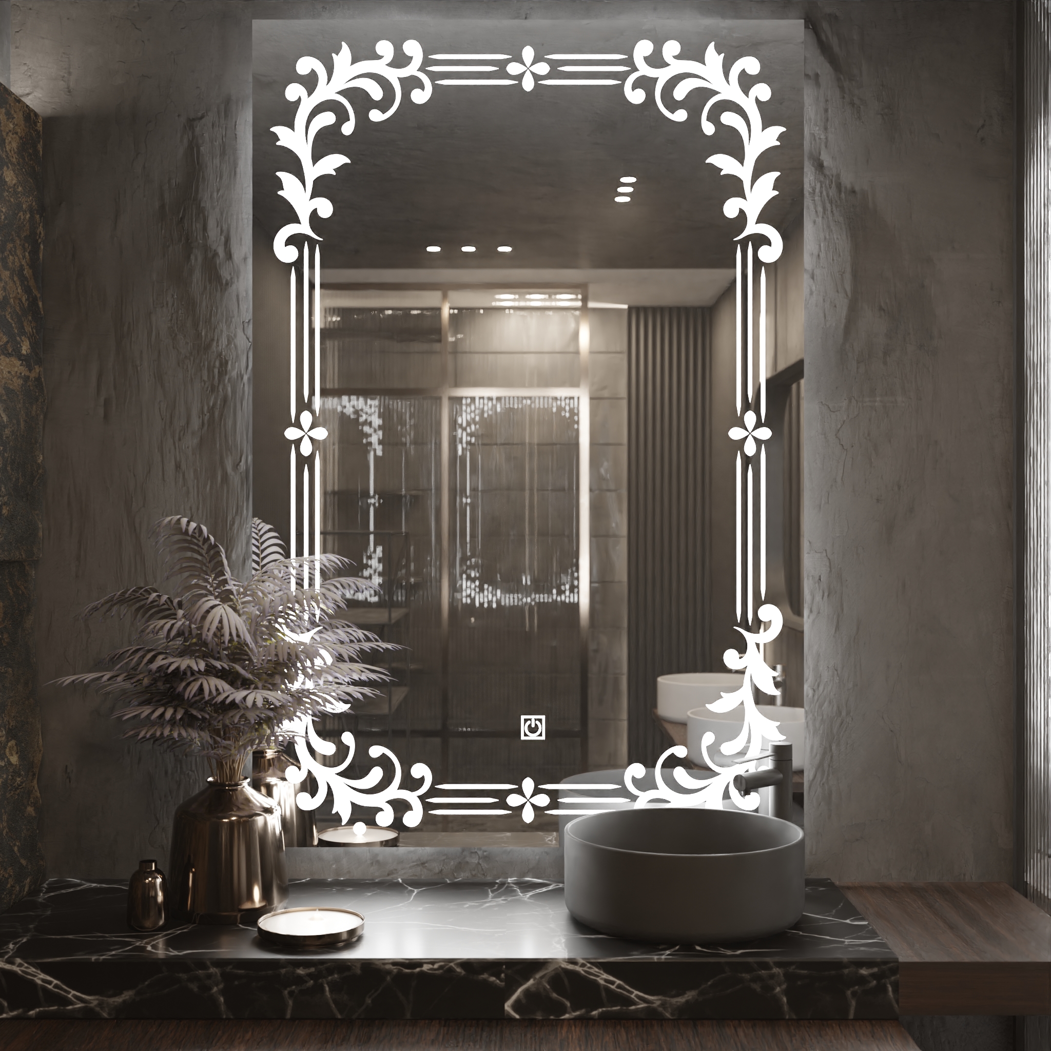 Pasqyre Modeli ORNAMENTAL 1 me Dekor LED dhe Touch Sensor