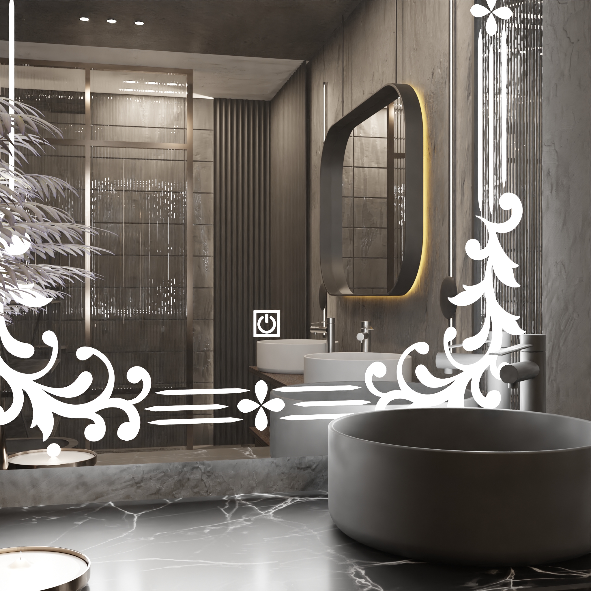 Pasqyre Modeli ORNAMENTAL 1 me Dekor LED dhe Touch Sensor