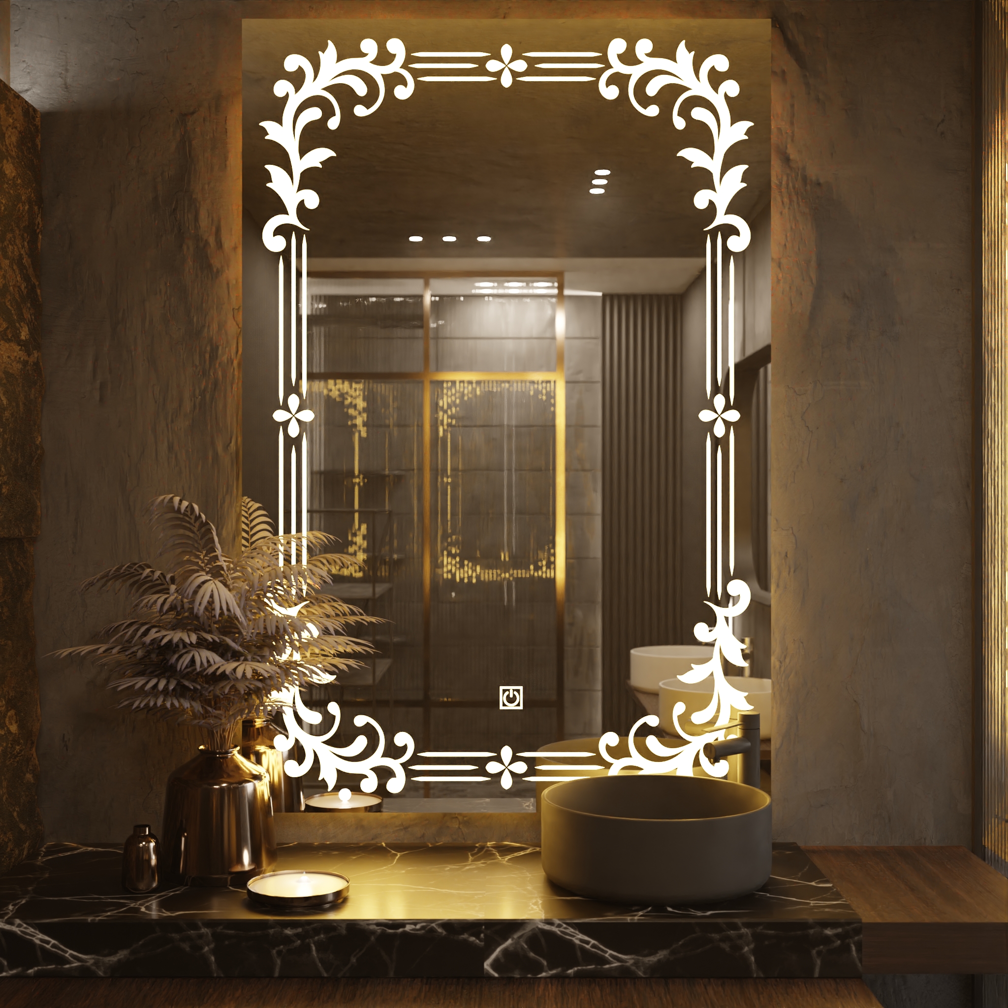 Pasqyre Modeli ORNAMENTAL 1 me Dekor LED dhe Touch Sensor