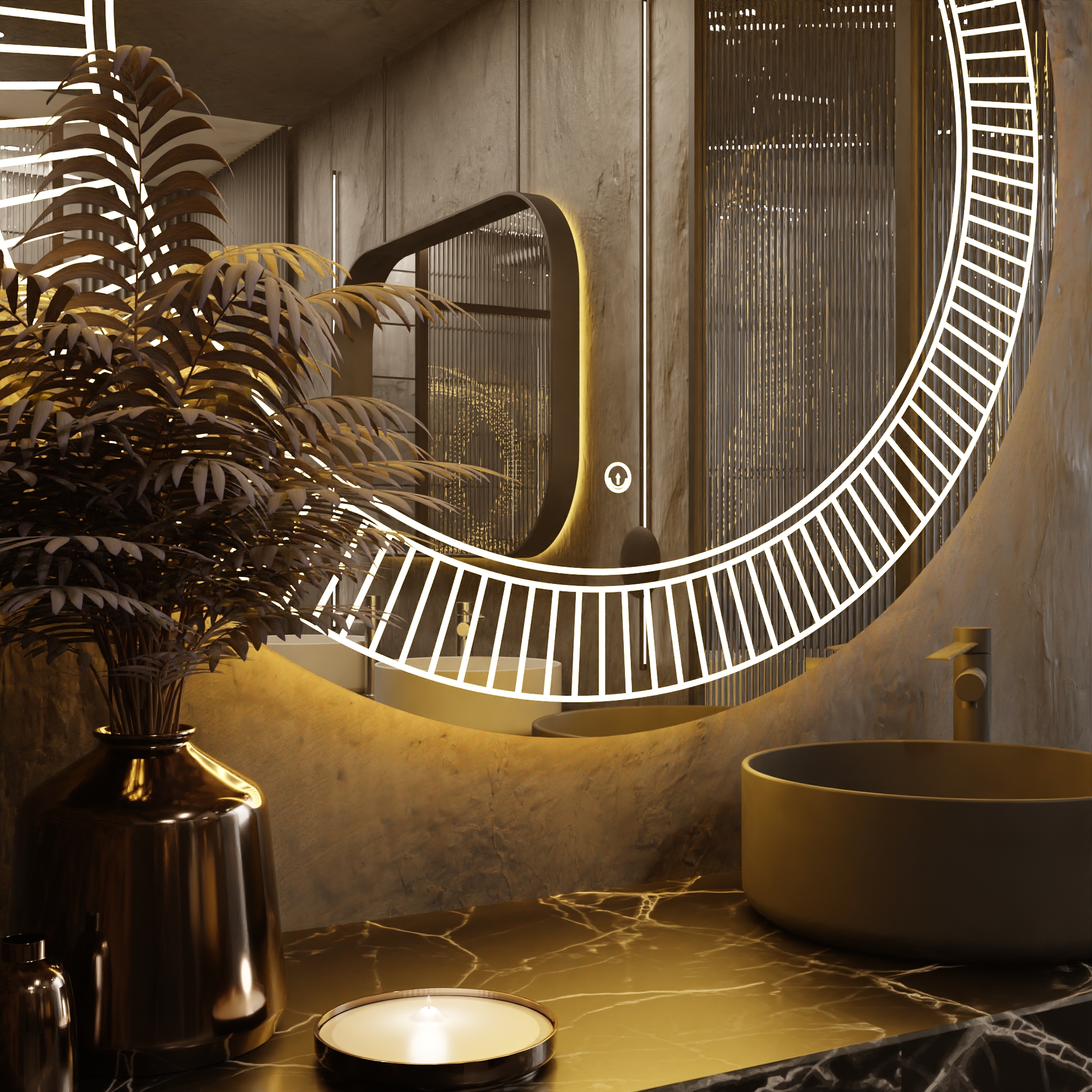 Pasqyre Rrethore Modeli DIELL me Dekor LED dhe Touch Sensor