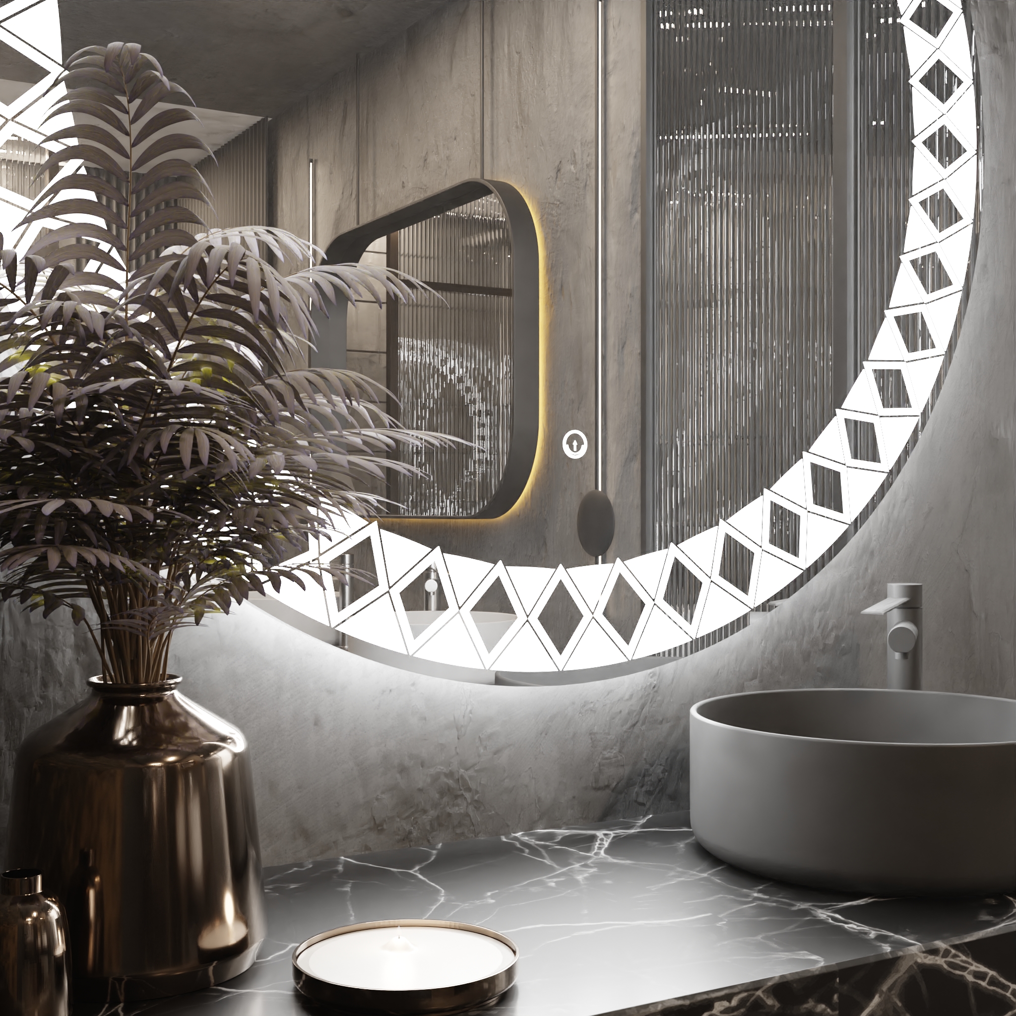 Pasqyre Rrethore Modeli Bakllava me Dekor LED dhe Touch Sensor