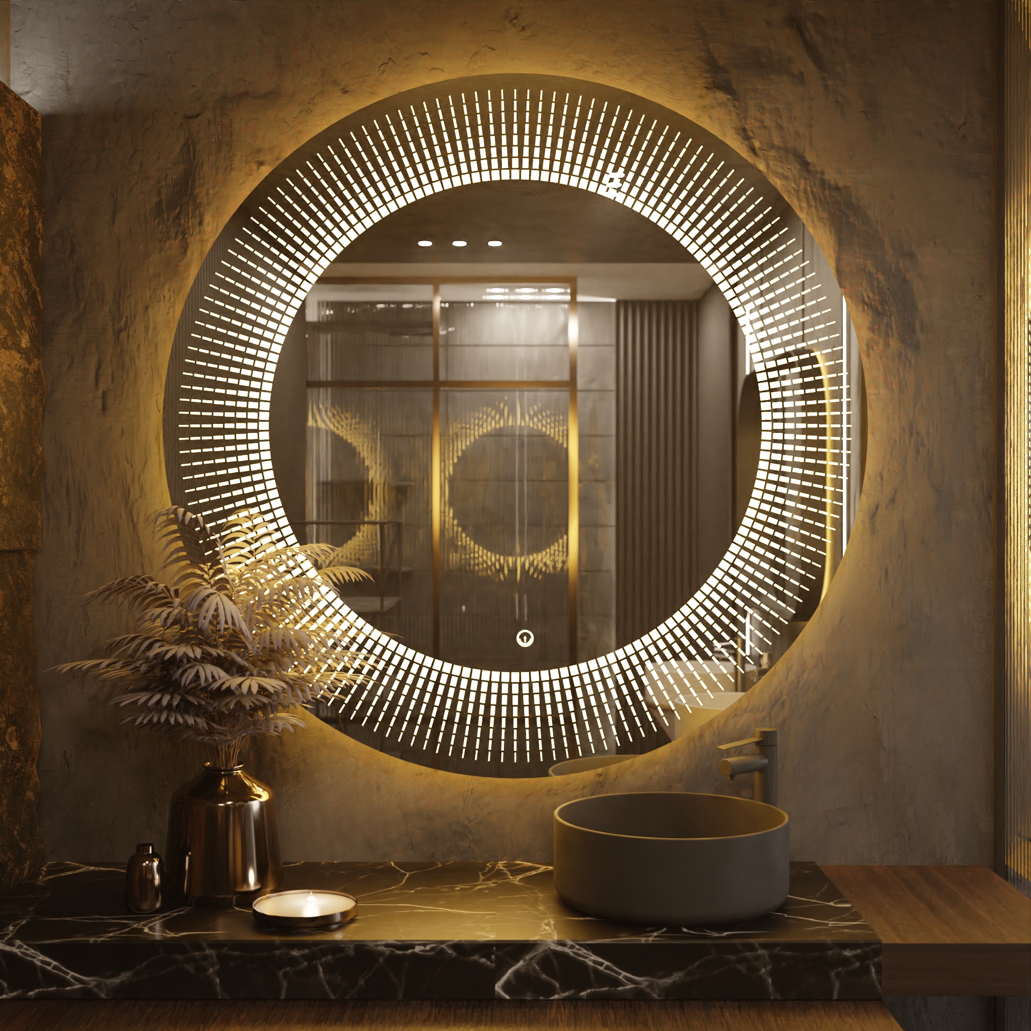 Pasqyre Rrethore Modeli me Katrora me Dekor LED dhe Touch Sensor