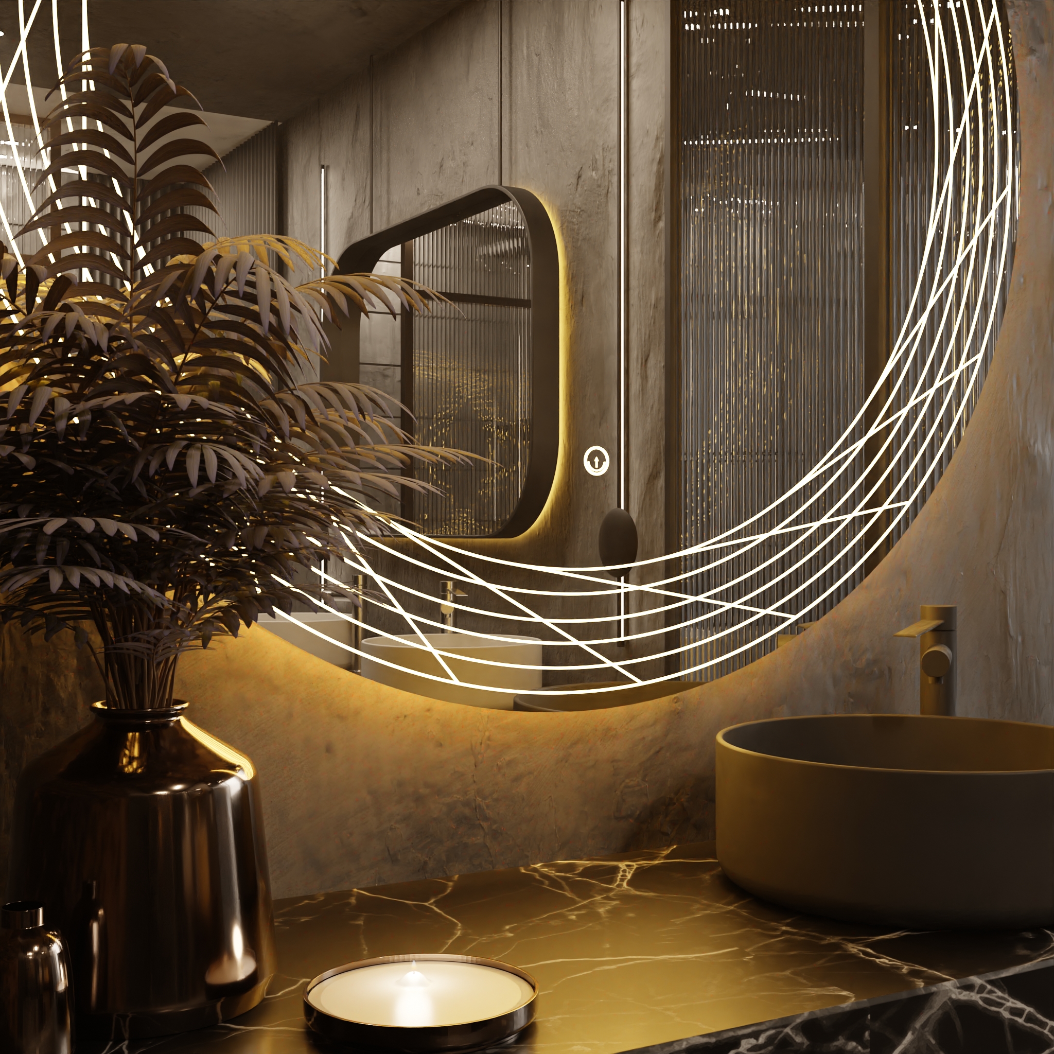 Pasqyre Rrethore Modeli Black Hole me Dekor LED dhe Touch Sensor