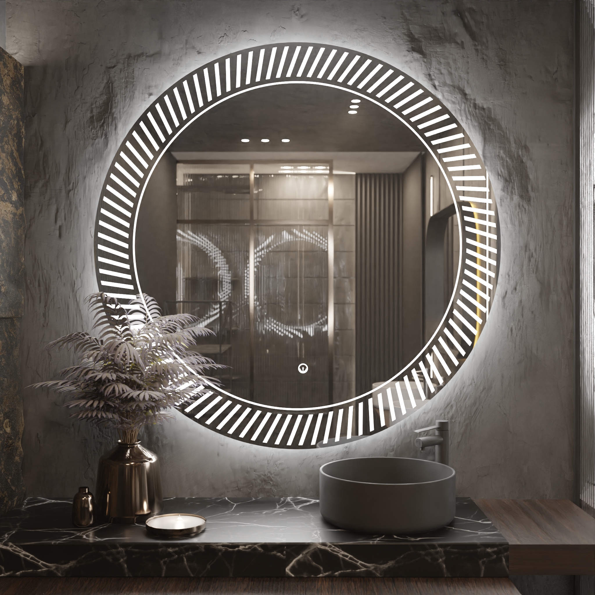 Pasqyre Rrethore Modeli Simple Sun me Dekor LED dhe Touch Sensor