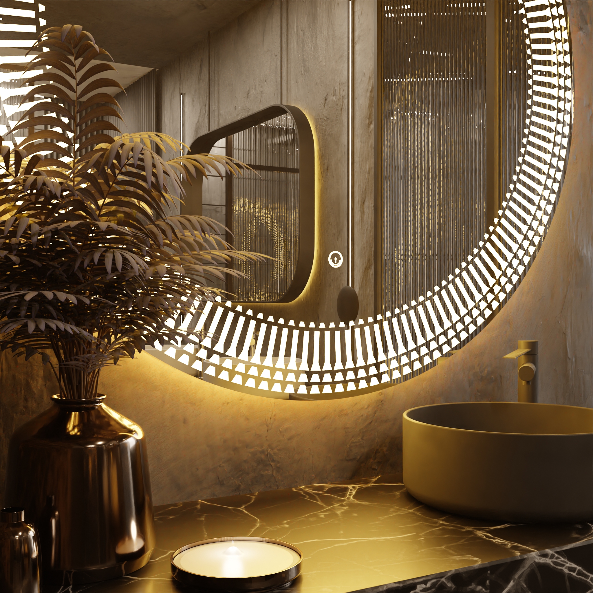 Pasqyre Rrethore Modeli Kulla me Dekor LED dhe Touch Sensor