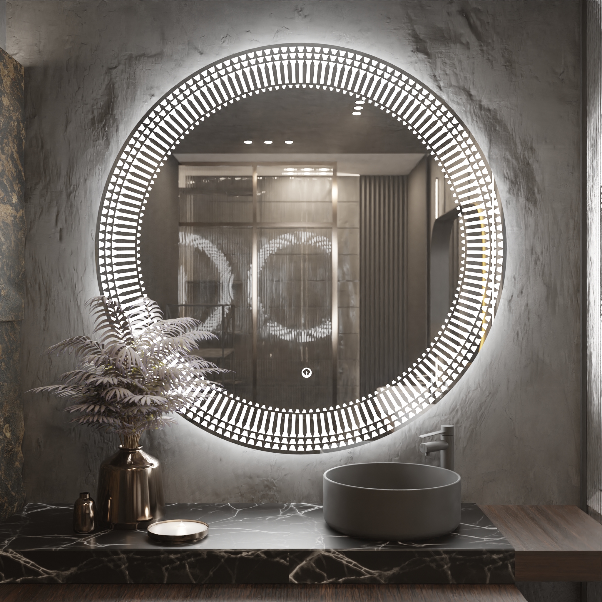 Pasqyre Rrethore Modeli Kulla me Dekor LED dhe Touch Sensor