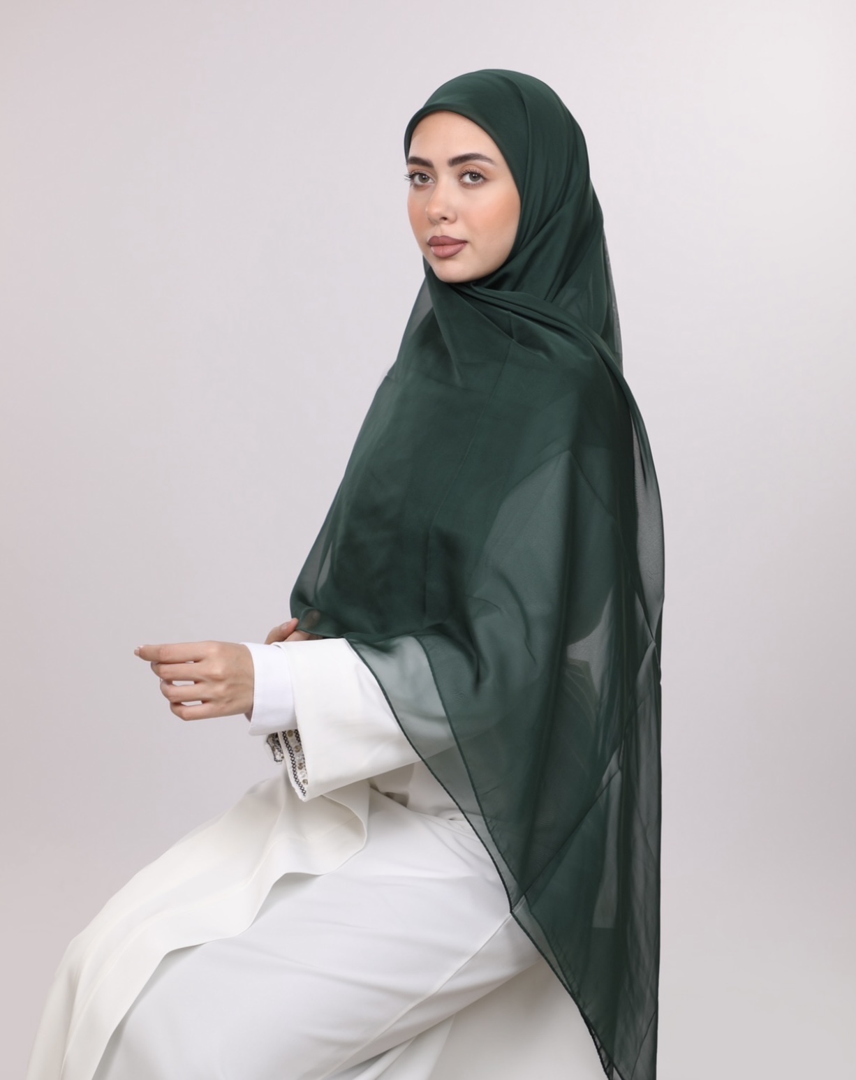 Dark Green Chiffon echarp