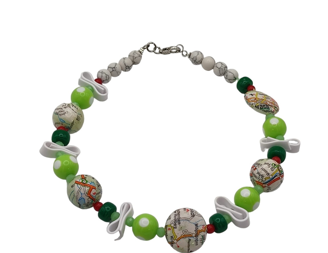 Collana artigianale girocollo carta mappa stradale