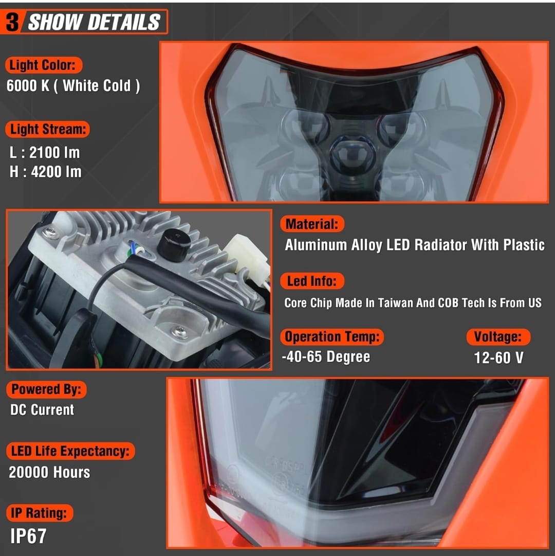 Faro Led ensamblado con mascarilla Naranja