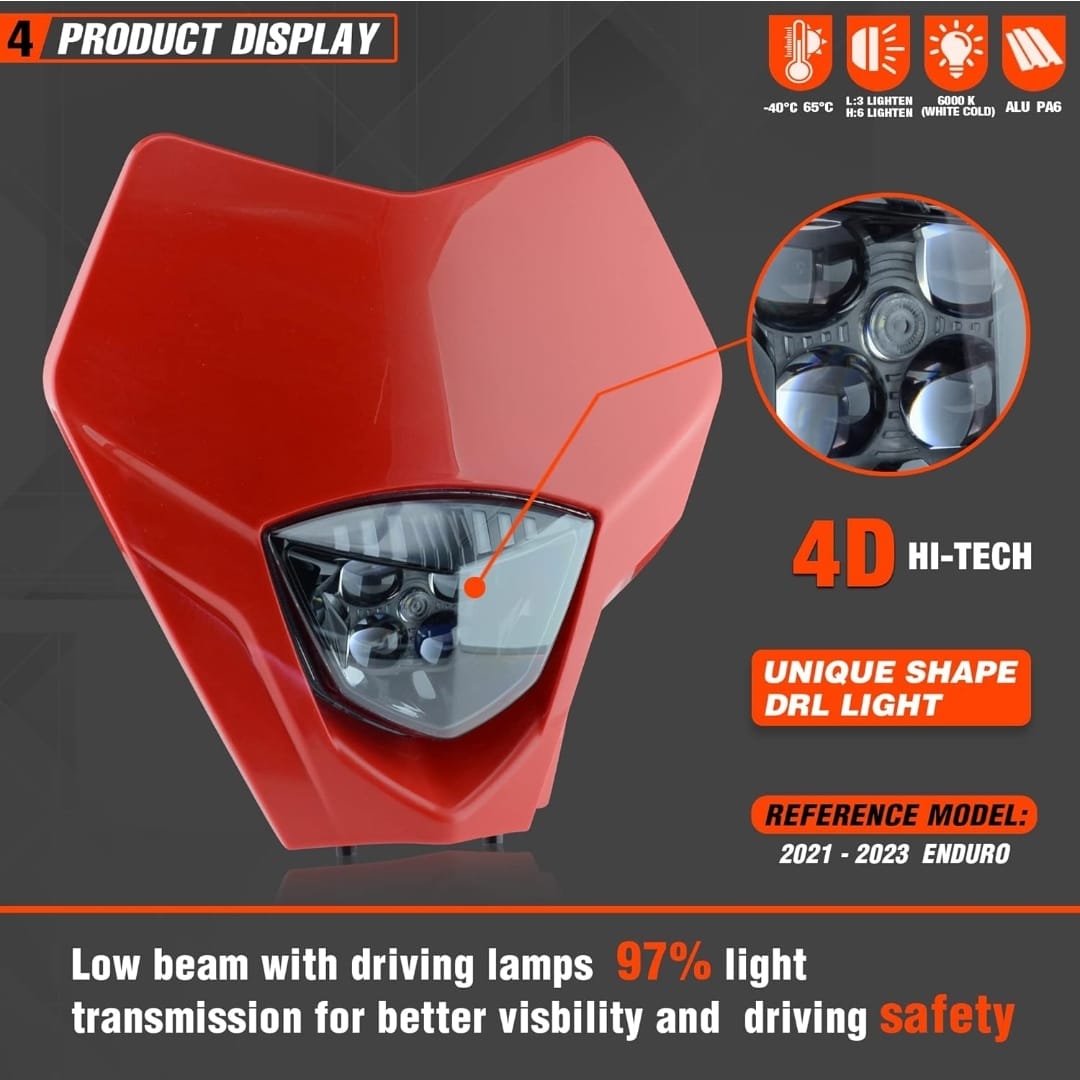 Faro Led ensamblado con mascarilla Roja