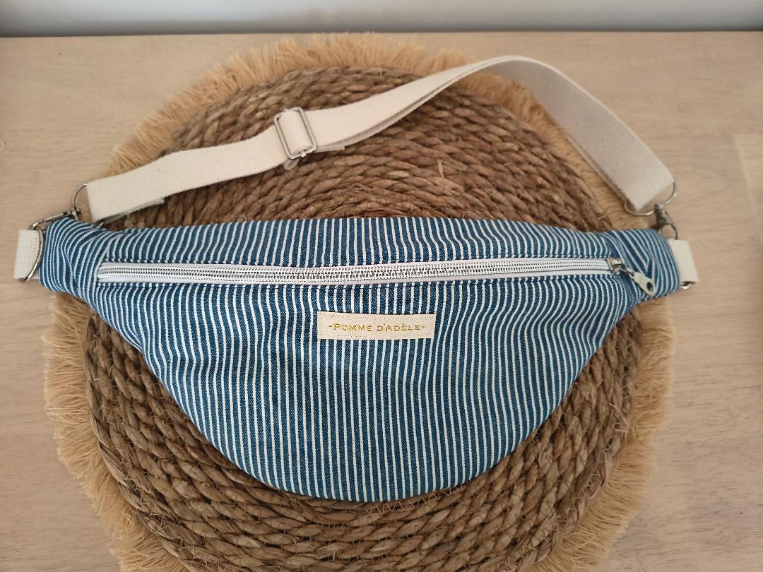 Sac banane rayé taille midi, intérieur fluo