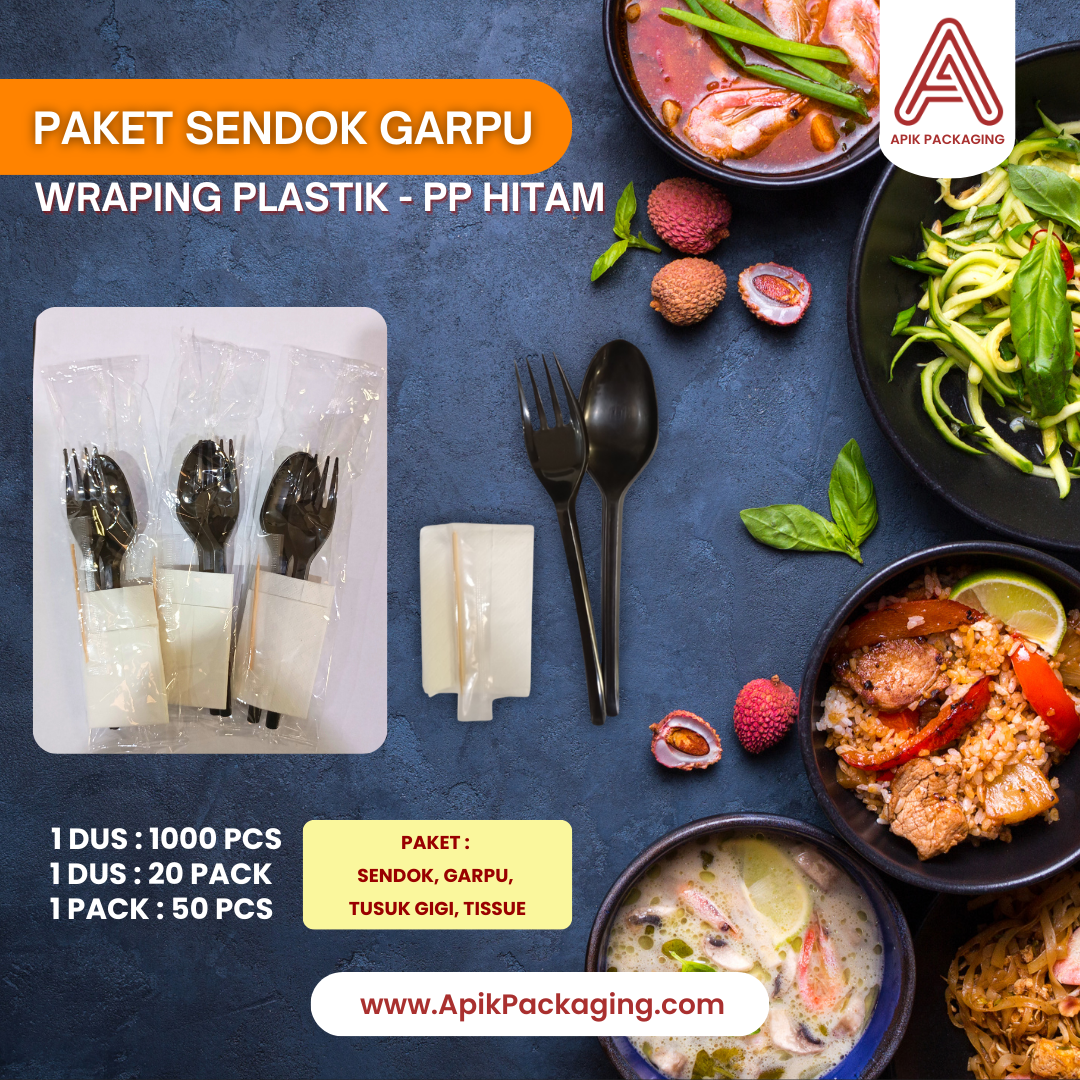 Paket Sendok Garpu Wraping Plastik - PP Hitam