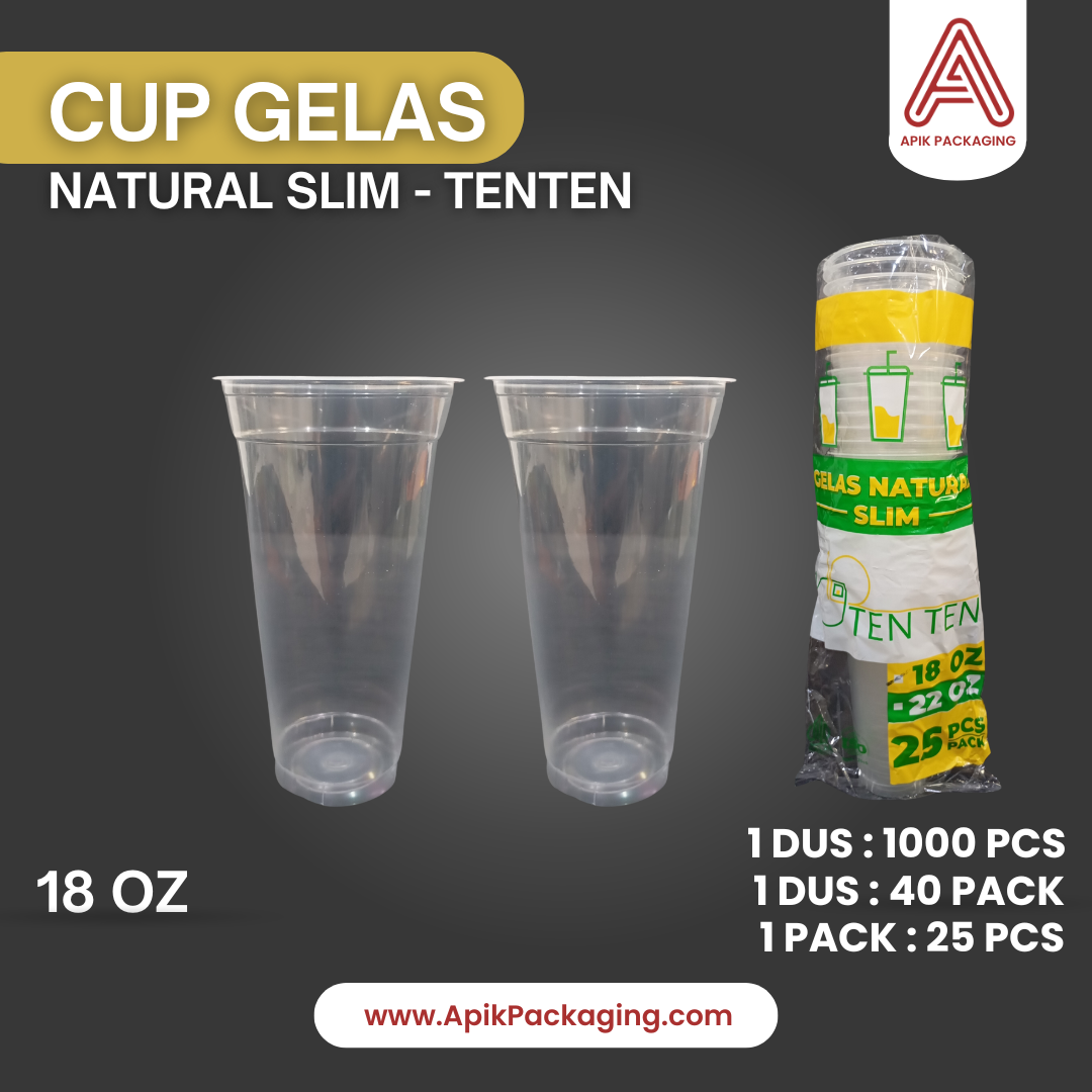 Cup Gelas Natural Slim - Tenten 22 OZ dan 18 OZ