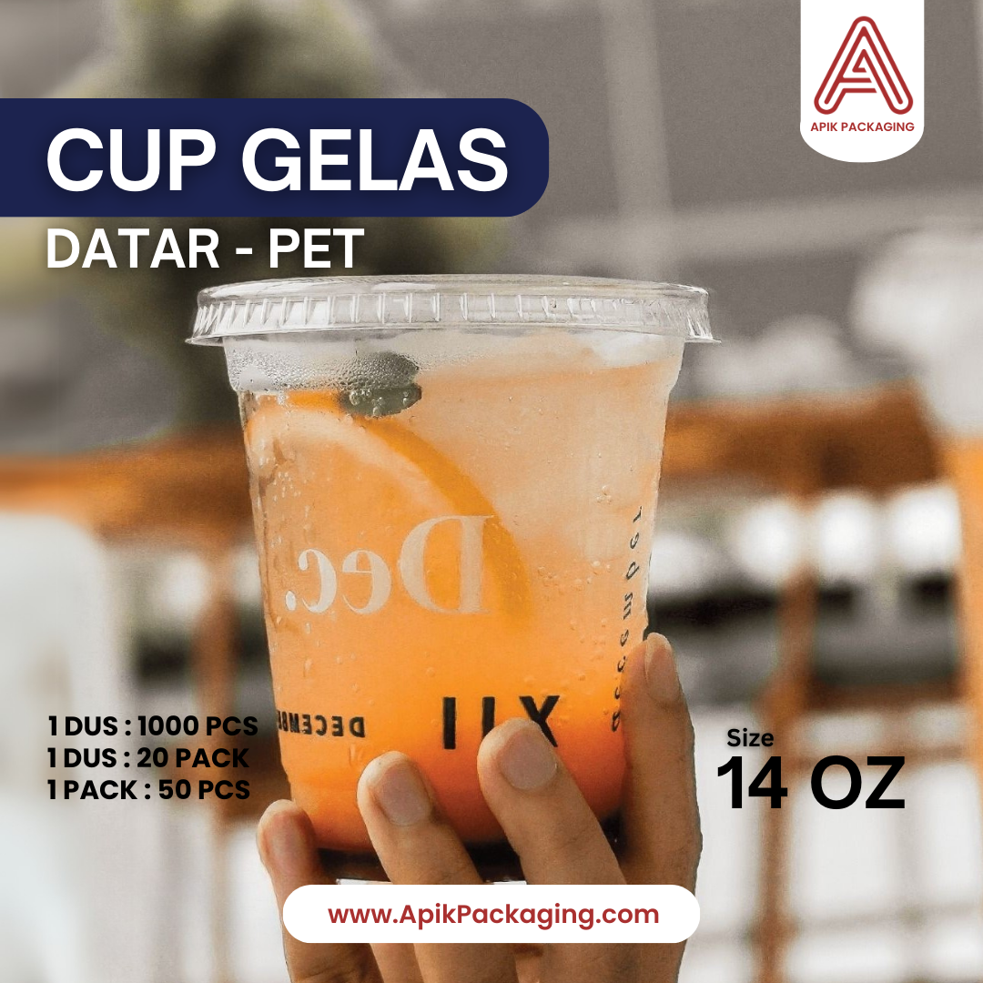 Cup Gelas Datar PET 8 OZ,10 OZ, 14 OZ, 16 OZ, 18 OZ, 20 OZ, 22 OZ, 24 OZ