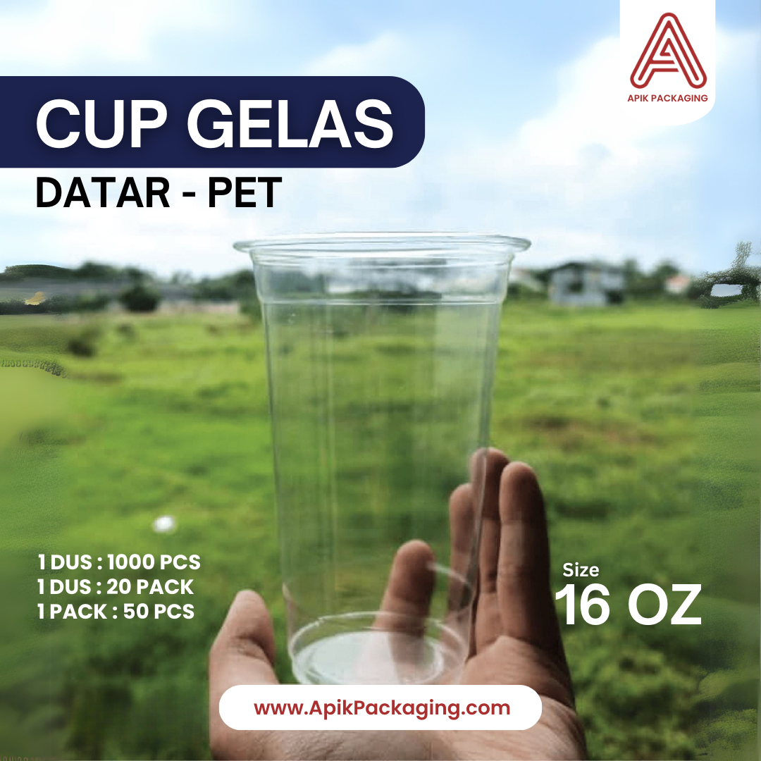 Cup Gelas Datar PET 8 OZ,10 OZ, 14 OZ, 16 OZ, 18 OZ, 20 OZ, 22 OZ, 24 OZ