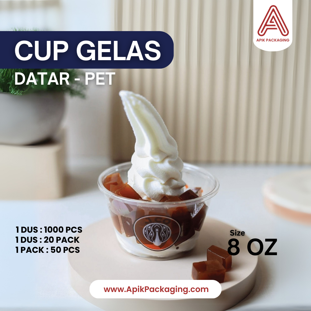 Cup Gelas Datar PET 8 OZ,10 OZ, 14 OZ, 16 OZ, 18 OZ, 20 OZ, 22 OZ, 24 OZ