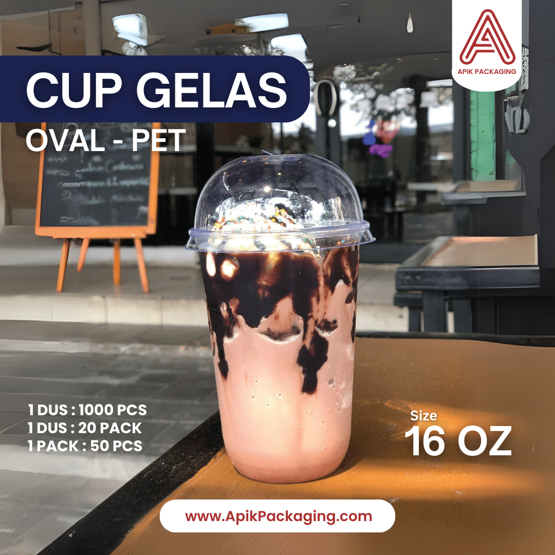 Cup Gelas OVAL PET 8 OZ, 12 OZ, 14 OZ, 16 OZ