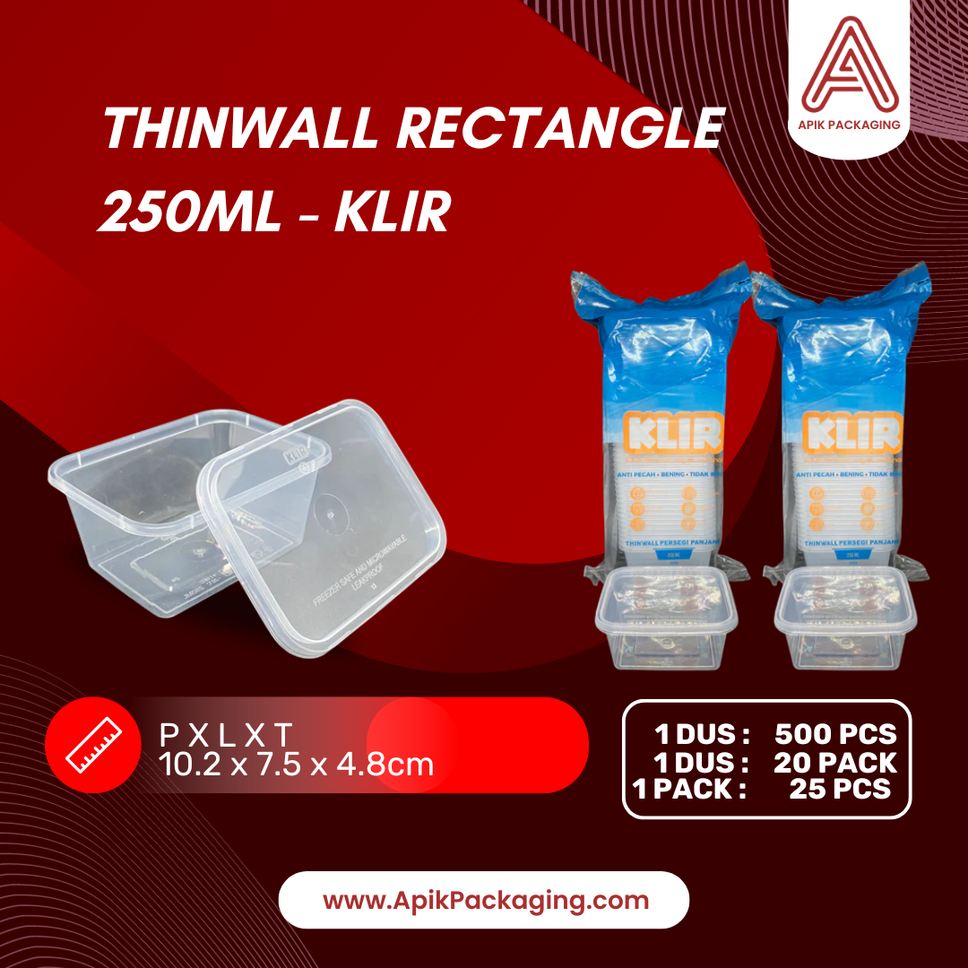 Kotak Makanan Thinwall Rectangle KLIR 200 ML, 250 ML, 300 ML, 500 ML, 650 ML, 750 ML, 1000 ML, Lock, Long 1, Long 1A, Long 1B, Long 1 C, Long 3