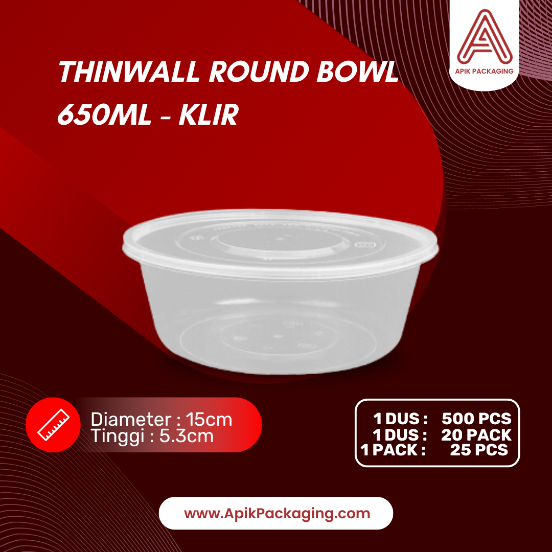 Mangkuk Bulat Thinwall / Thinwall Round Bowl Klir 650 ML dan 750 ML