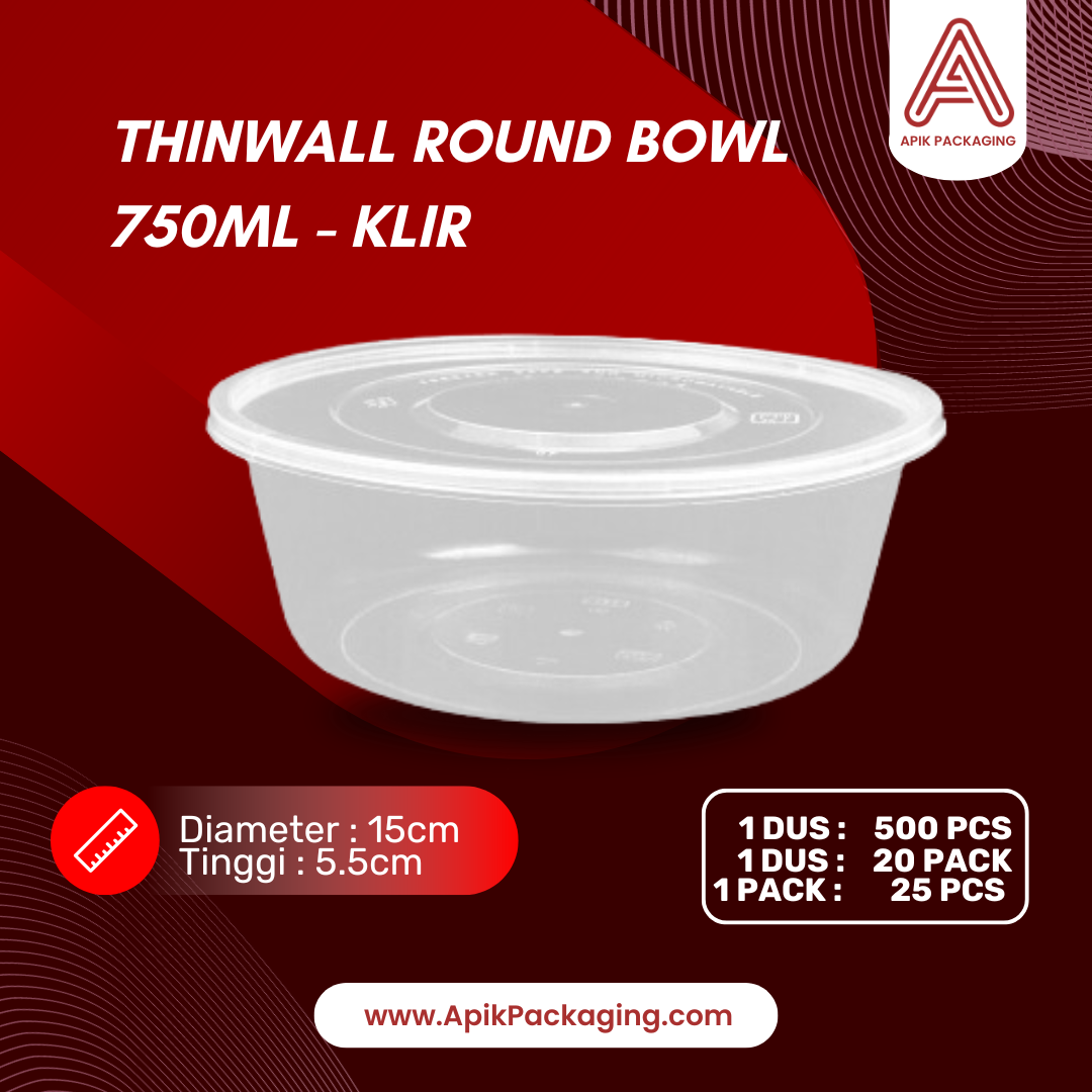 Mangkuk Bulat Thinwall / Thinwall Round Bowl Klir 650 ML dan 750 ML