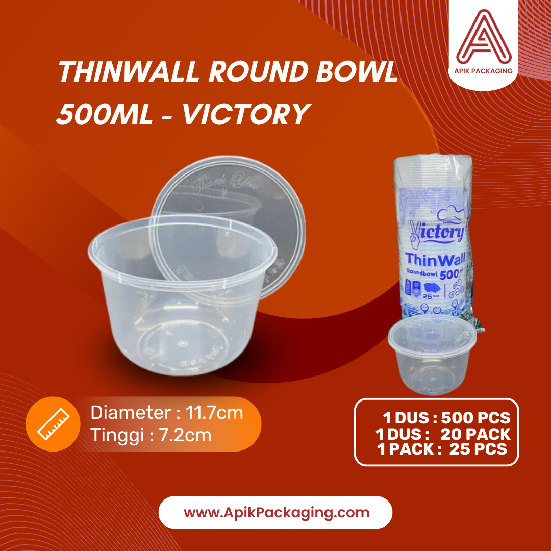 Mangkuk Thinwall / Thinwall Round Bowl Victory 300 ML, 450 ML, 500 ML, 650 ML, 750 ML, 1000 ML