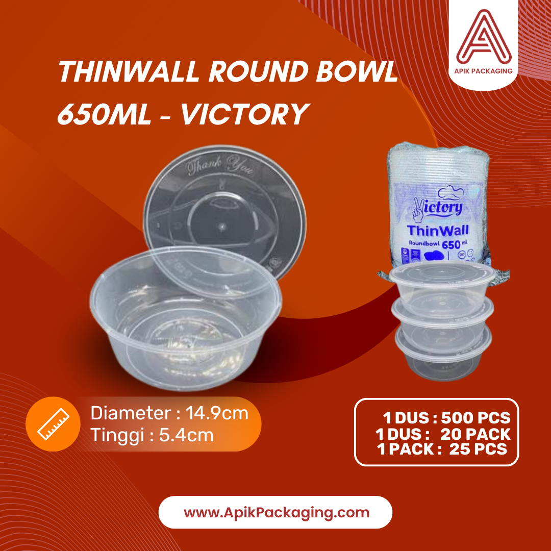 Mangkuk Thinwall / Thinwall Round Bowl Victory 300 ML, 450 ML, 500 ML, 650 ML, 750 ML, 1000 ML
