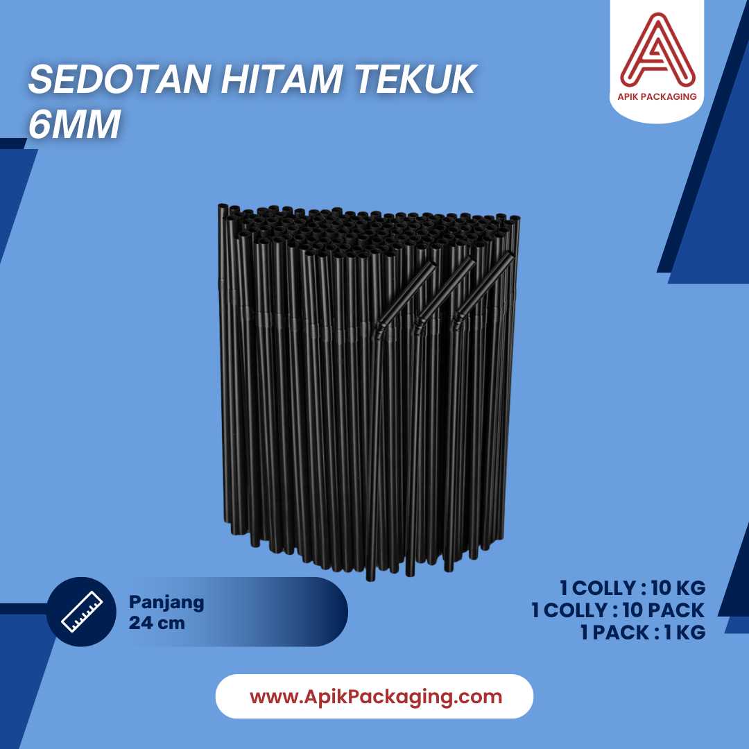 Sedotan Hitam dan Putih Tekuk 6 MM