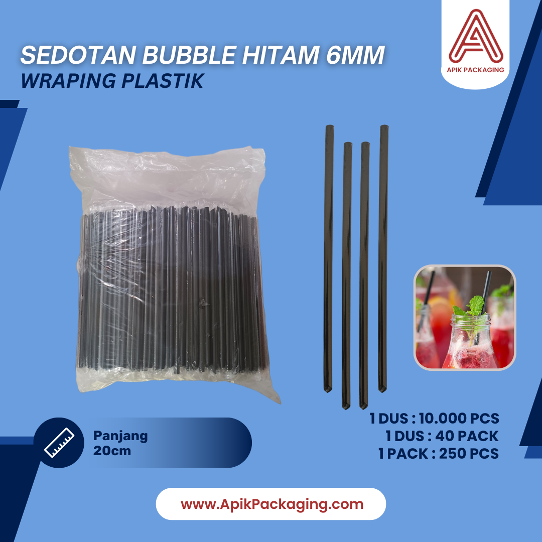 Sedotan Bubble Hitam 6 MM, 8 MM, 12 MM Wraping Plastik