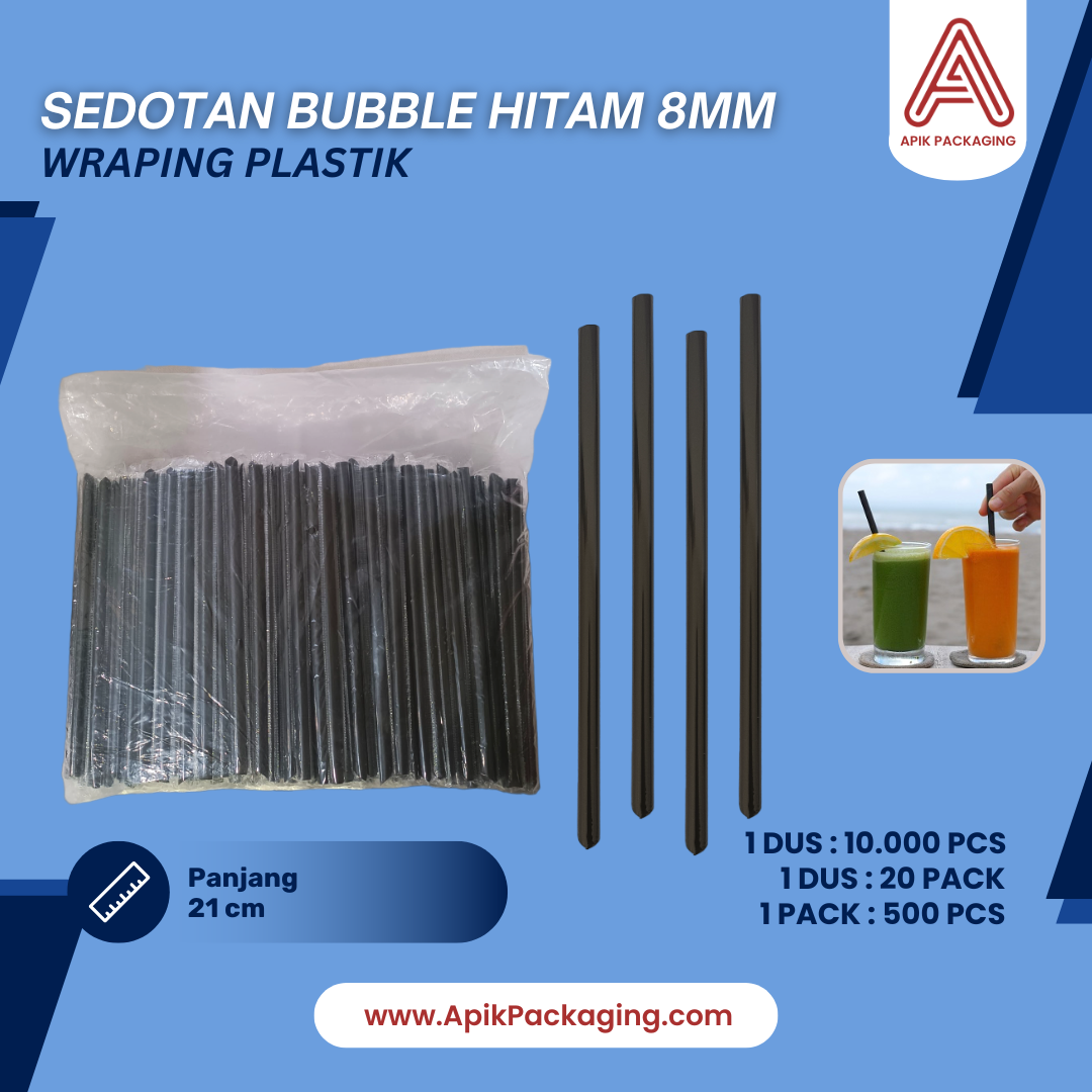 Sedotan Bubble Hitam 6 MM, 8 MM, 12 MM Wraping Plastik